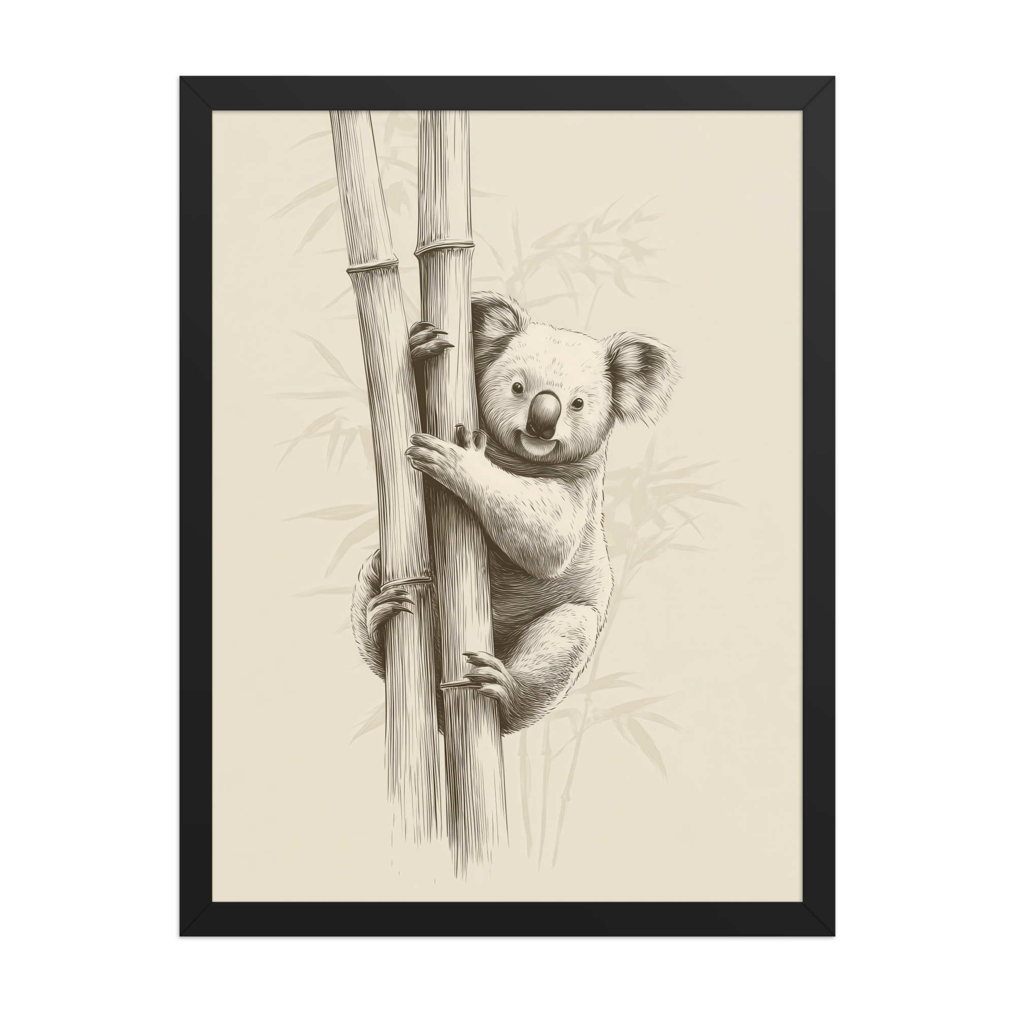 enhanced-matte-paper-framed-poster-in-black-18x24-front-68f8bef3120be.jpg Koala Bamboo I — Koala Illustration in Warm Neutrals Wall Decor — Framed Poster - Image 7