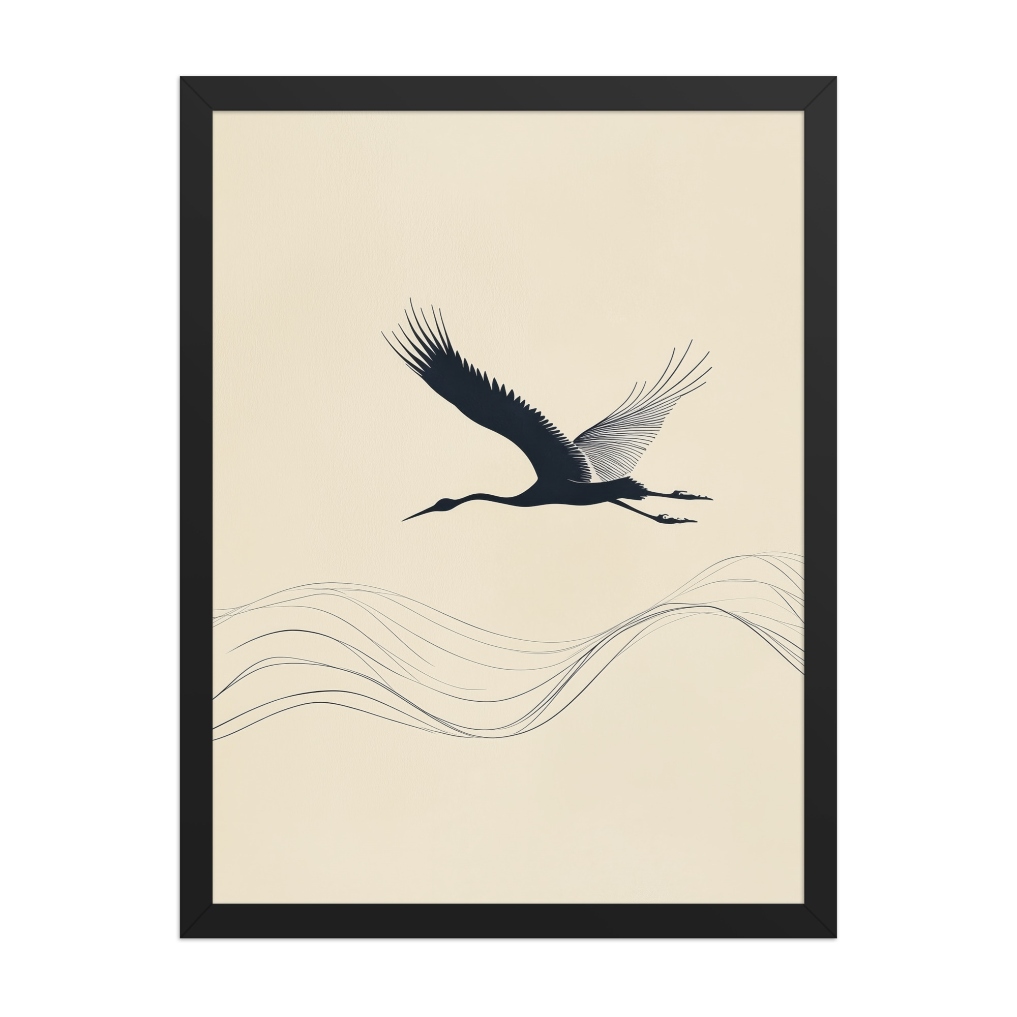 enhanced-matte-paper-framed-poster-in-black-18x24-front-68f8ffc0504bd.jpg Graceful Ascent — Minimal Crane Silhouette with Flowing Lines Wall Decor — Framed Poster - Image 7