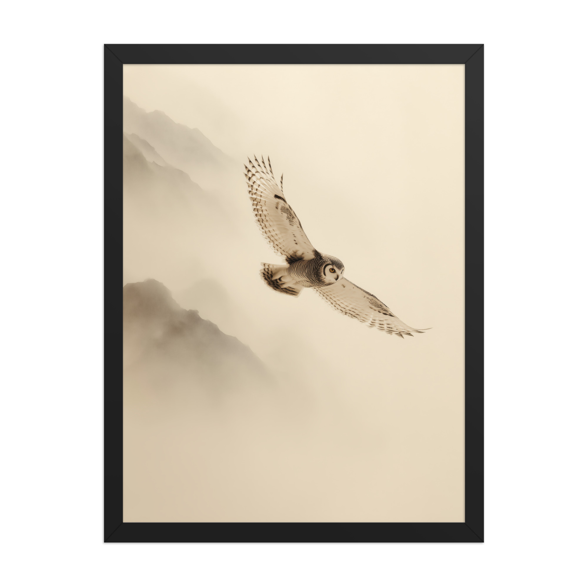 enhanced-matte-paper-framed-poster-in-black-18x24-front-68f904c80d8ae.jpg Flight Through Mist — Owl in Motion Wildlife Wall Art — Framed Poster - Image 6