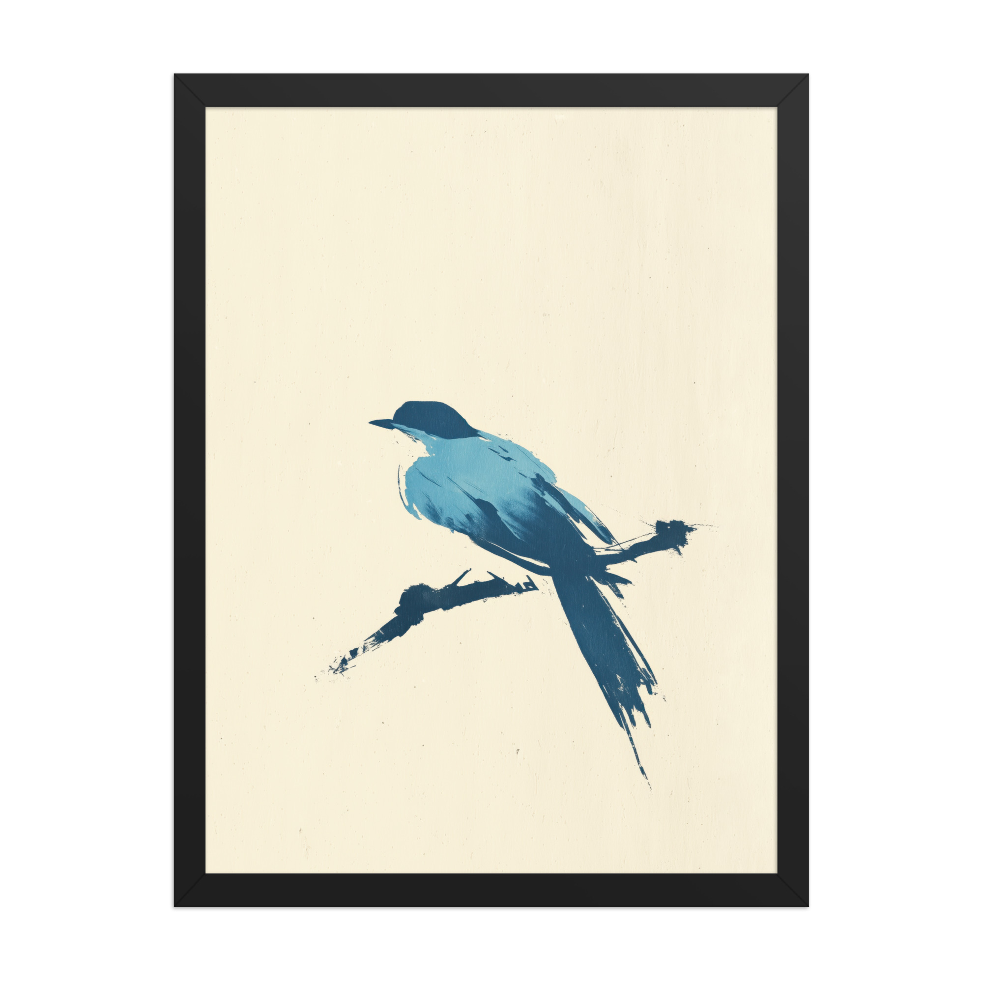 enhanced-matte-paper-framed-poster-in-black-18x24-front-68f906d591cd2.jpg Bluebird Perch — Minimal Brush Bird on Branch Wall Decor — Framed Poster - Image 7