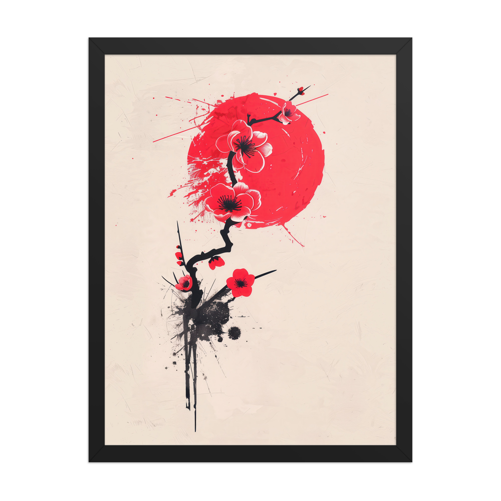 enhanced-matte-paper-framed-poster-in-black-18x24-front-68f91b7047a12.jpg Crimson Blossoms — Calligraphy Cherry Branch Japandi Wall Art — Framed Poster - Image 7