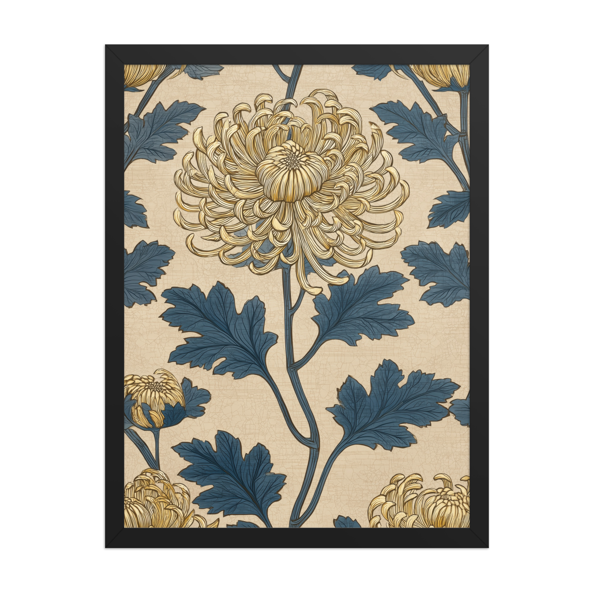 enhanced-matte-paper-framed-poster-in-black-18x24-front-68f91ec4734ee.jpg Golden Chrysanthemum — Blue & Gold Botanical Wall Decor — Framed Poster - Image 7