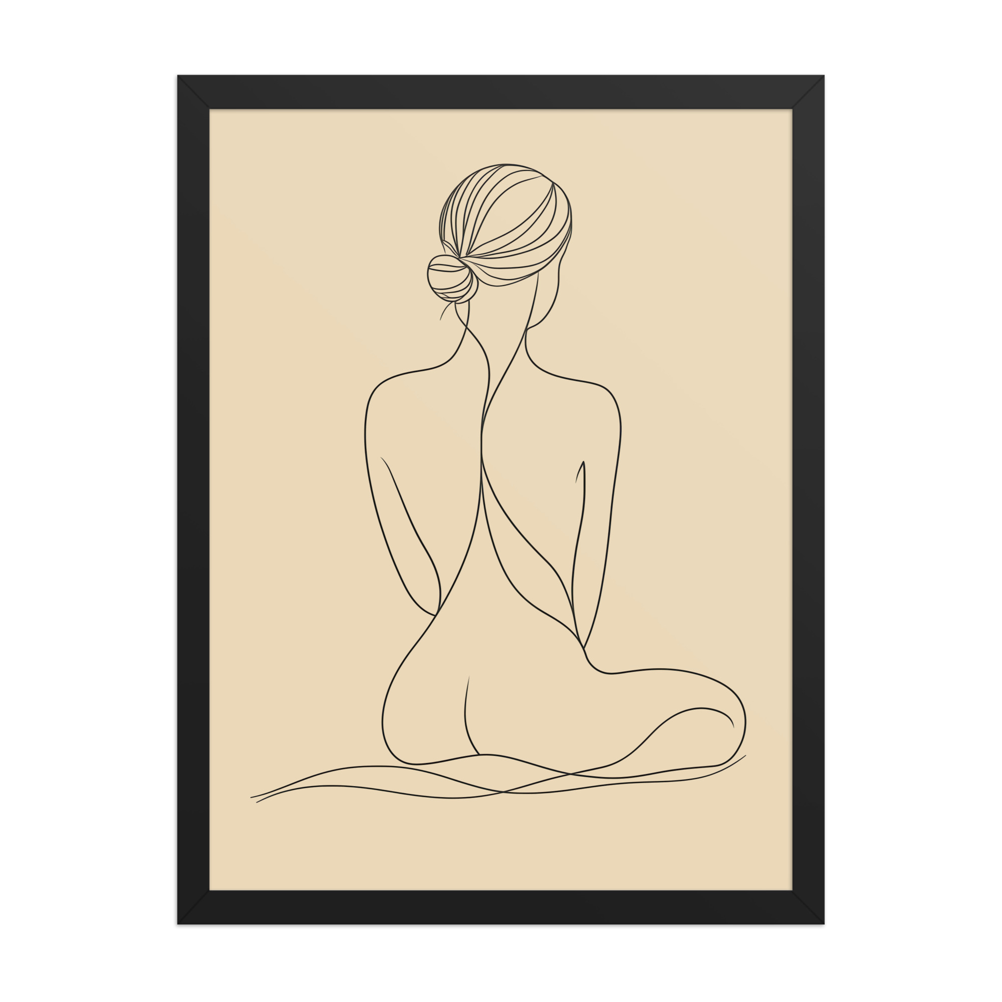 enhanced-matte-paper-framed-poster-in-black-18x24-front-68f9c8d4da6ed.jpg Seated Elegance On Knees — Minimalist Figure Line Wall Art — Framed Poster - Image 4