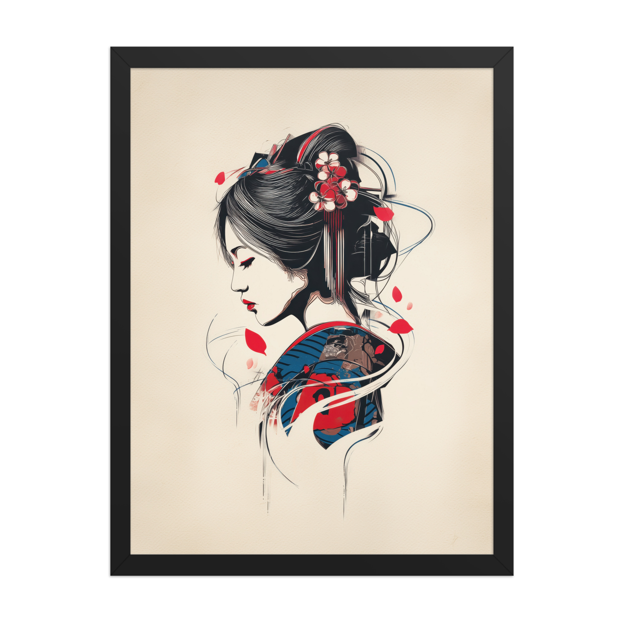enhanced-matte-paper-framed-poster-in-black-18x24-front-68f9cc1144127.jpg Petals of Silence — Ukiyo-e Inspired Geisha Illustration Wall Art — Framed Poster - Image 7
