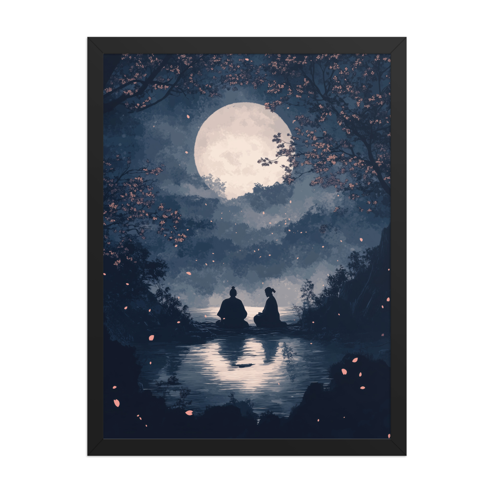 enhanced-matte-paper-framed-poster-in-black-18x24-front-68f9ce45de18c.jpg Midnight Reflections — Moonlit Lake Sakura Wall Art — Framed Poster - Image 6