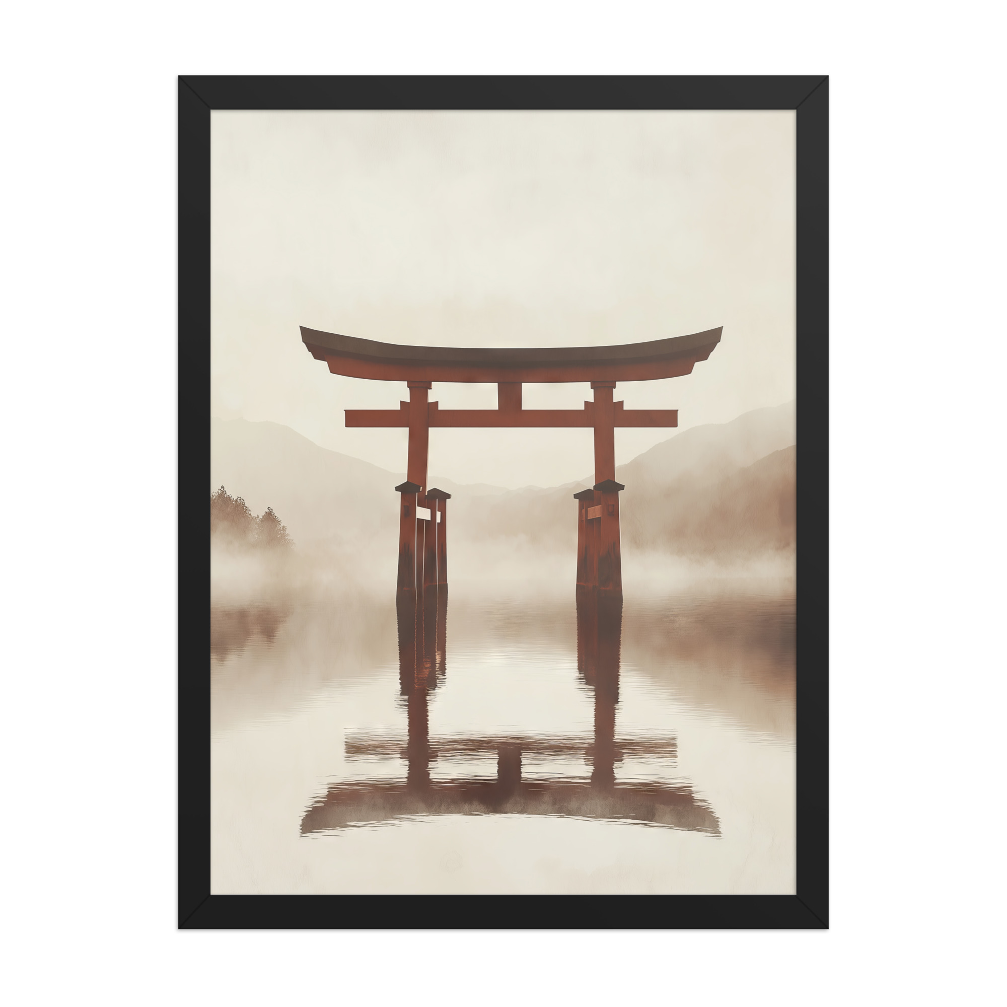 enhanced-matte-paper-framed-poster-in-black-18x24-front-68f9cfe6710af.jpg Torii Reflections — Minimal Misty Lake Wall Art — Framed Poster - Image 7