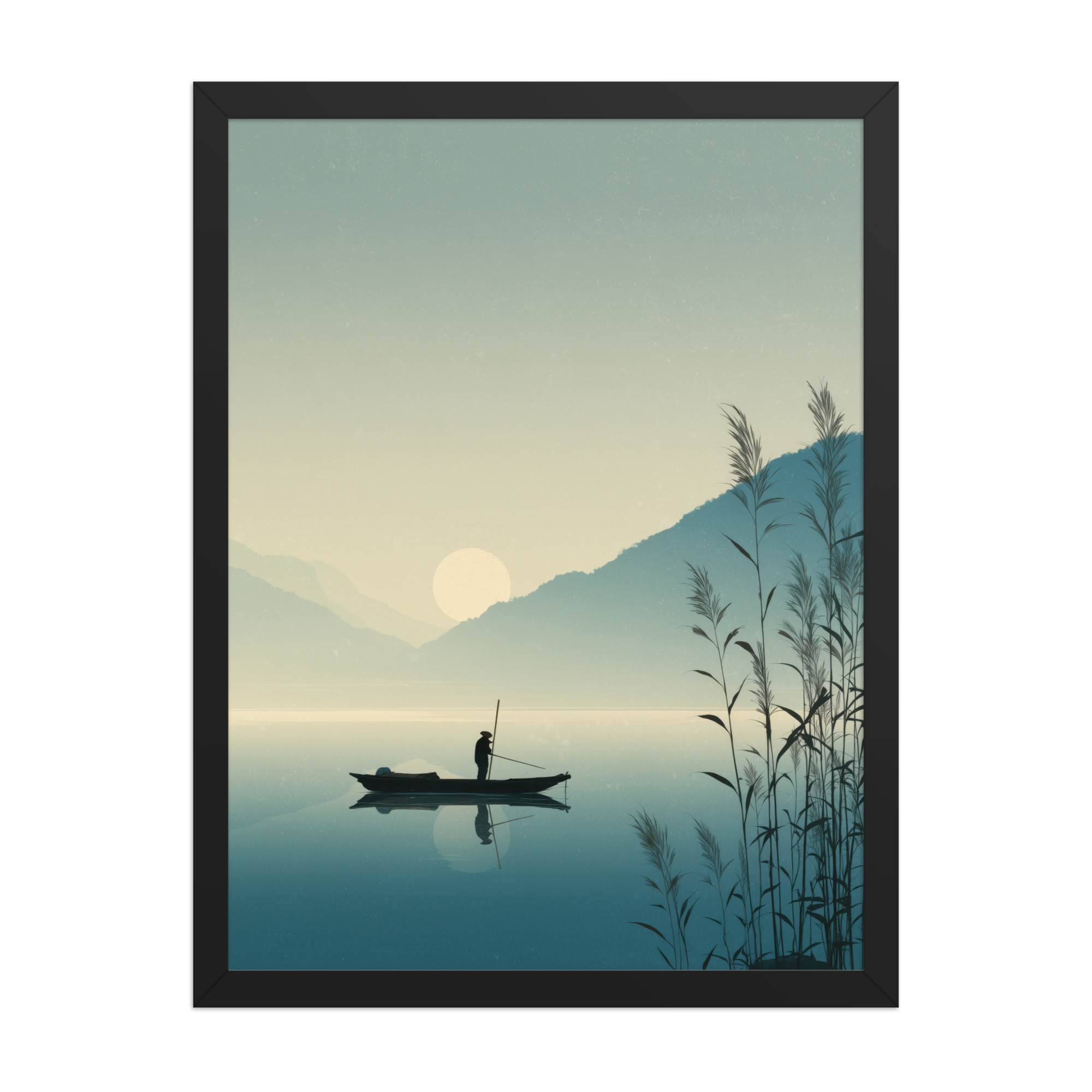 enhanced-matte-paper-framed-poster-in-black-18x24-front-68f9d0057623e.jpg Twilight Fisherman — Zen Lake Landscape Wall Art — Framed Poster - Image 4
