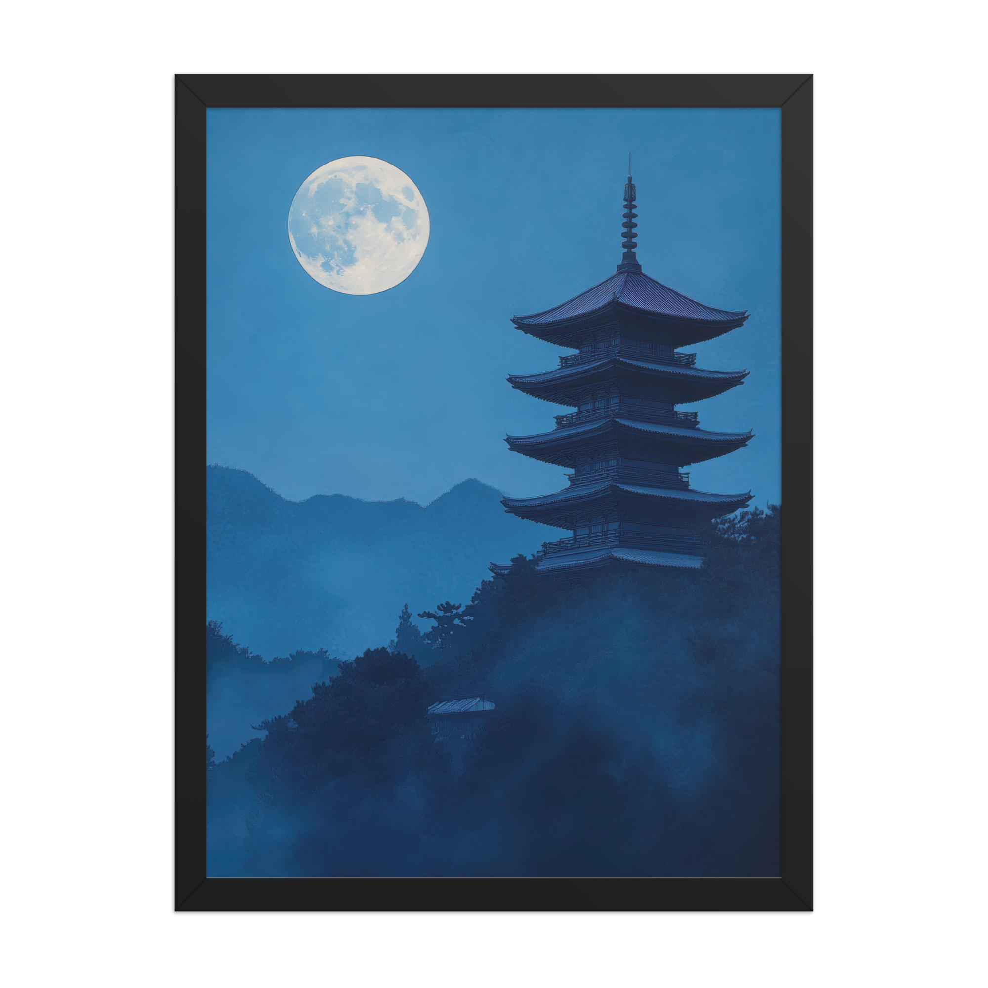 enhanced-matte-paper-framed-poster-in-black-18x24-front-68f9d4a4cbe95.jpg Twilight Pagoda Stillness — Moonlit Temple Wall Decor — Framed Poster - Image 6
