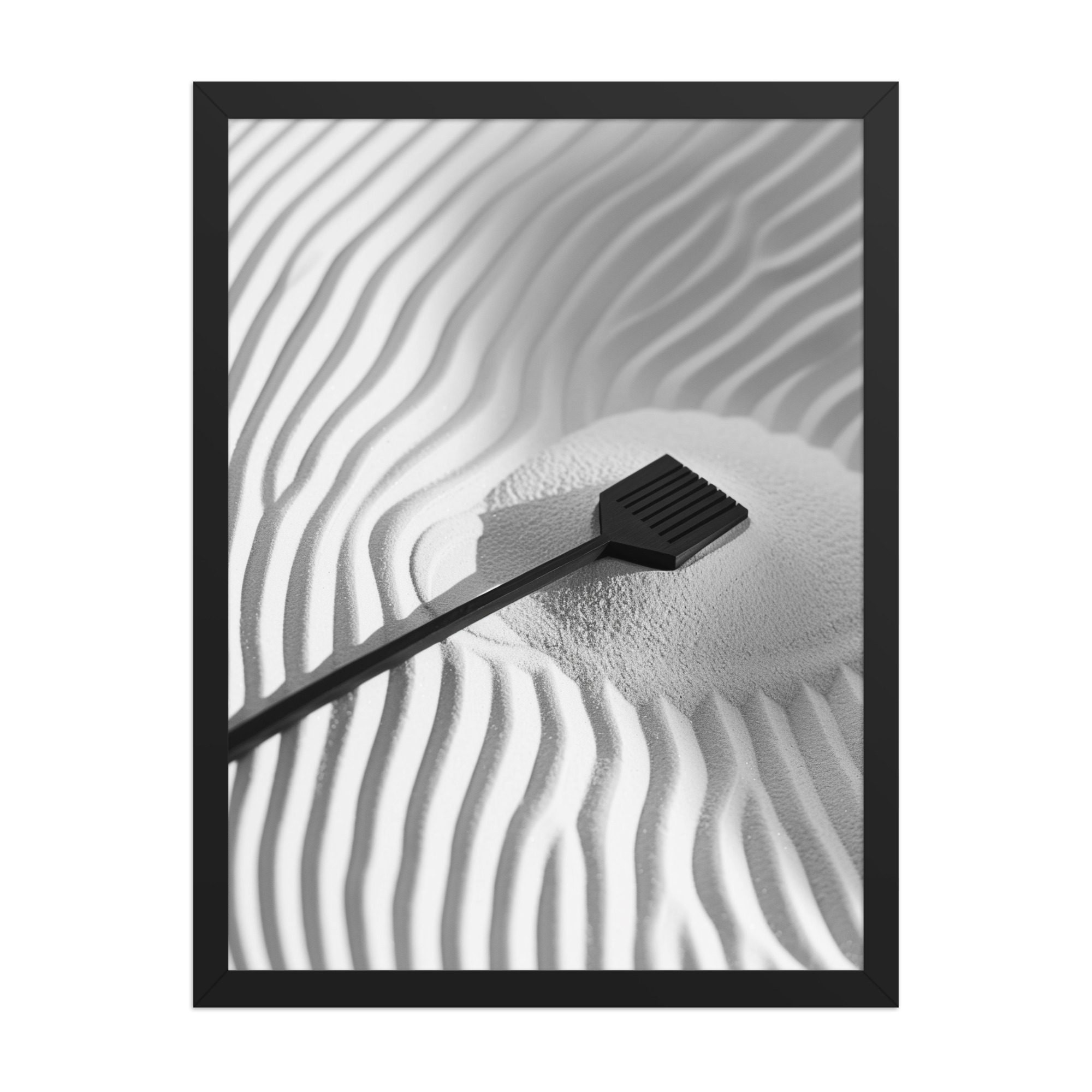 enhanced-matte-paper-framed-poster-in-black-18x24-front-68f9e8d81f8eb.jpg Zen Sand Rake – Minimal Monochrome Ripples Wall Art – Framed Poster - Image 7