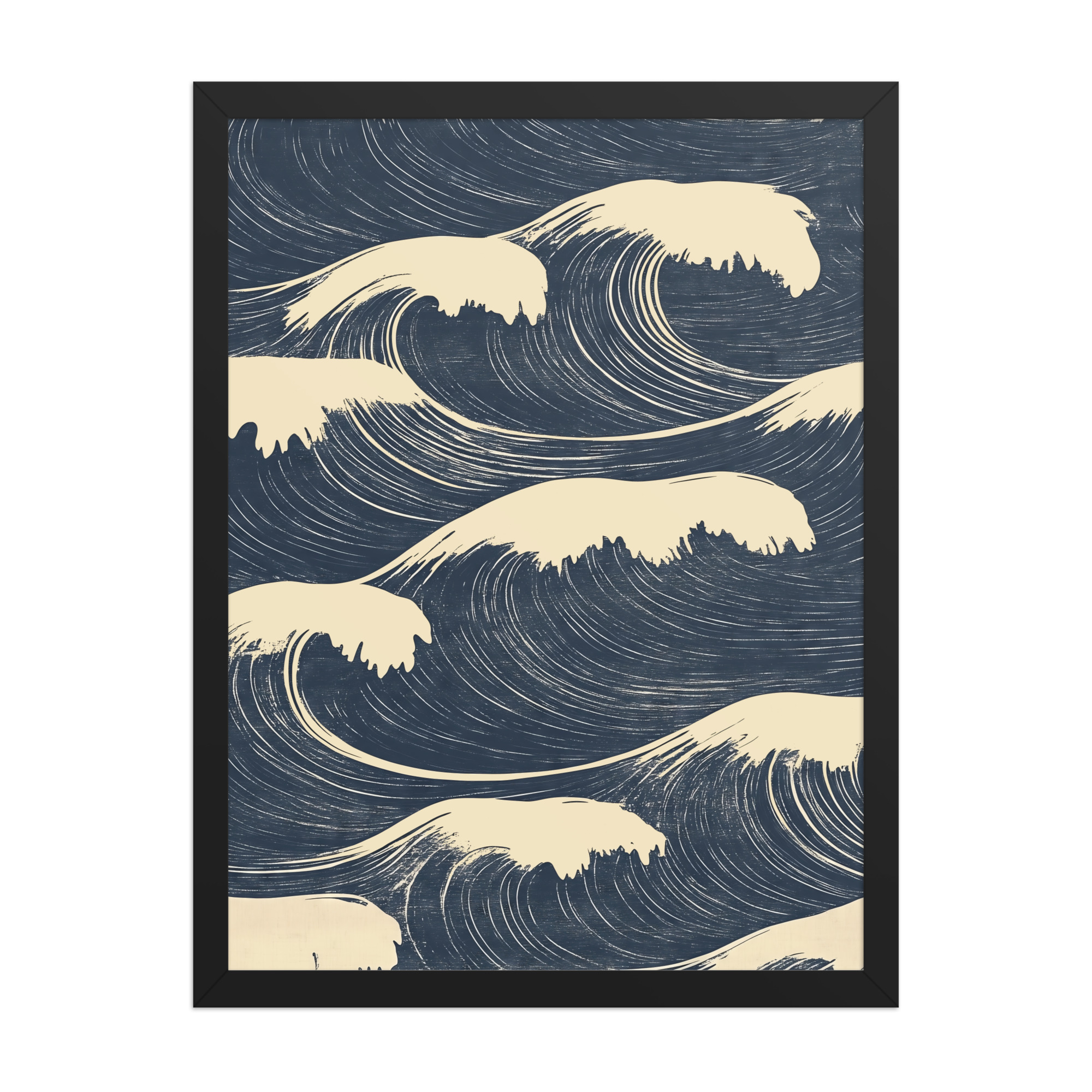 enhanced-matte-paper-framed-poster-in-black-18x24-front-68f9f16a705f8.jpg Edo Waves – Bold Indigo Ukiyo-e Ocean Pattern Wall Art – Framed Poster - Image 6