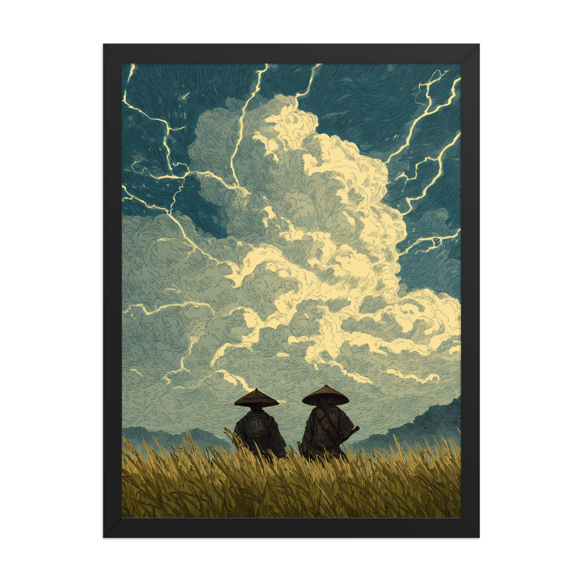enhanced-matte-paper-framed-poster-in-black-18x24-front-68f9f1a39cab7.jpg Before the Storm – Ukiyo-e Samurai Watchers Landscape Wall Art – Framed Poster - Image 6
