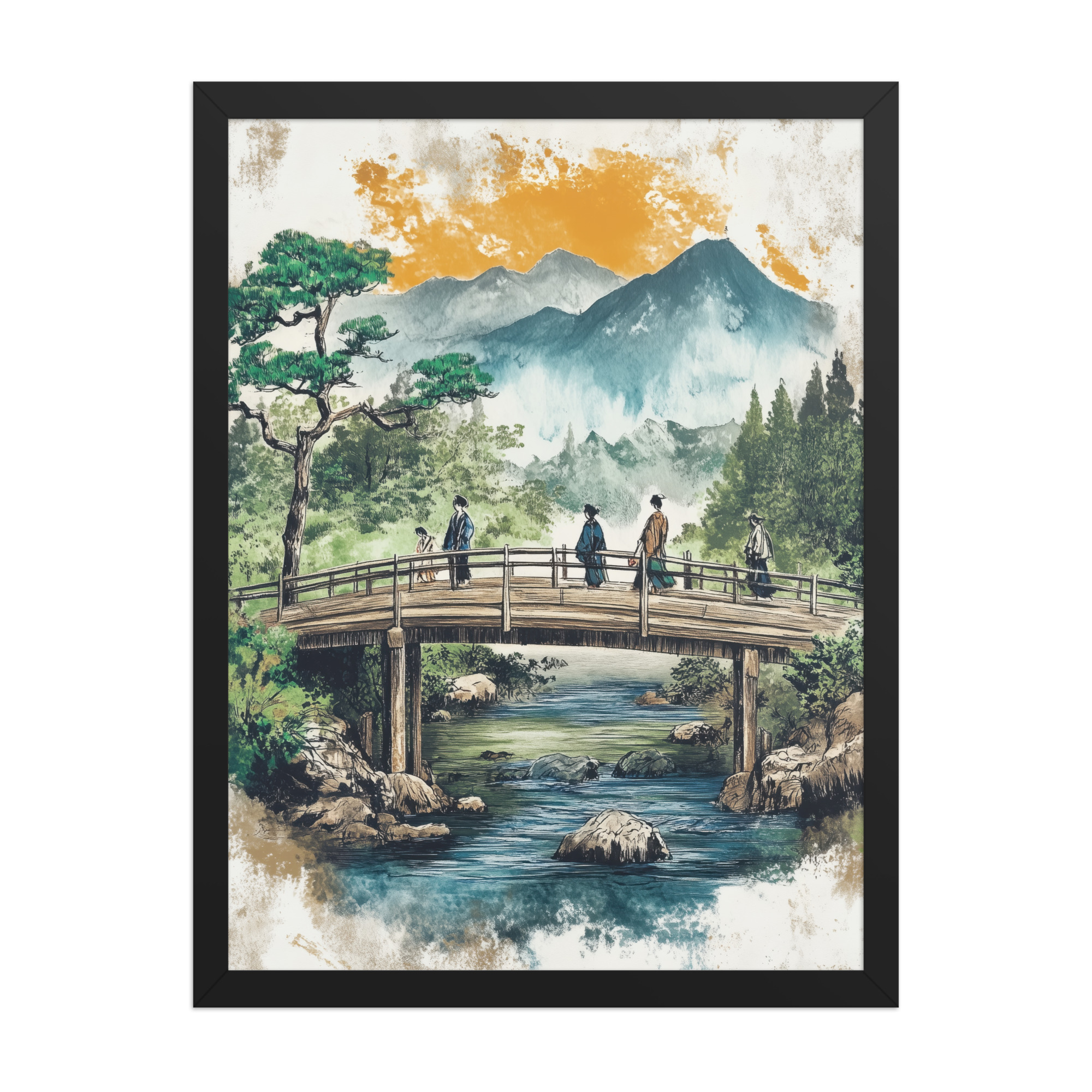 enhanced-matte-paper-framed-poster-in-black-18x24-front-68f9f203796c7.jpg Bridge to the Highlands – Ukiyo-e Mountain Bridge Wall Art – Framed Poster - Image 6