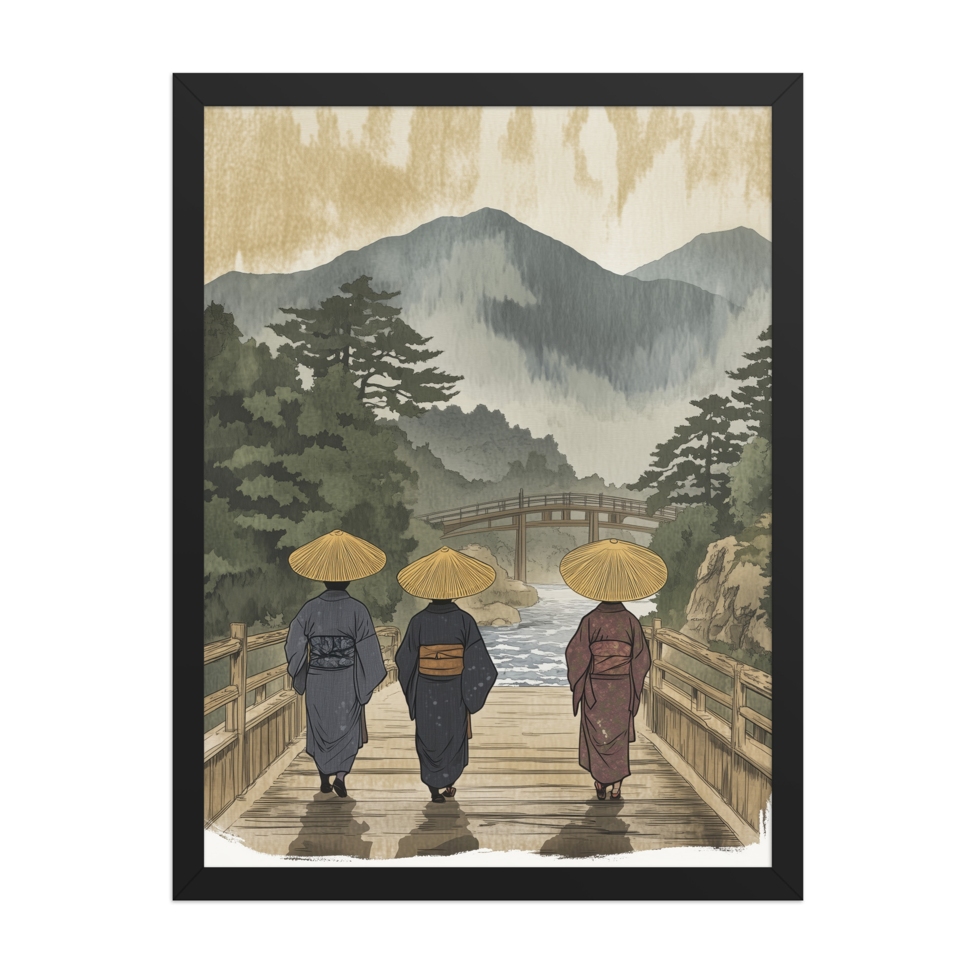 enhanced-matte-paper-framed-poster-in-black-18x24-front-68f9f30d7e5d7.jpg Morning Walk to the Temple – Ukiyo-e Wall Art Print – Framed Poster - Image 7