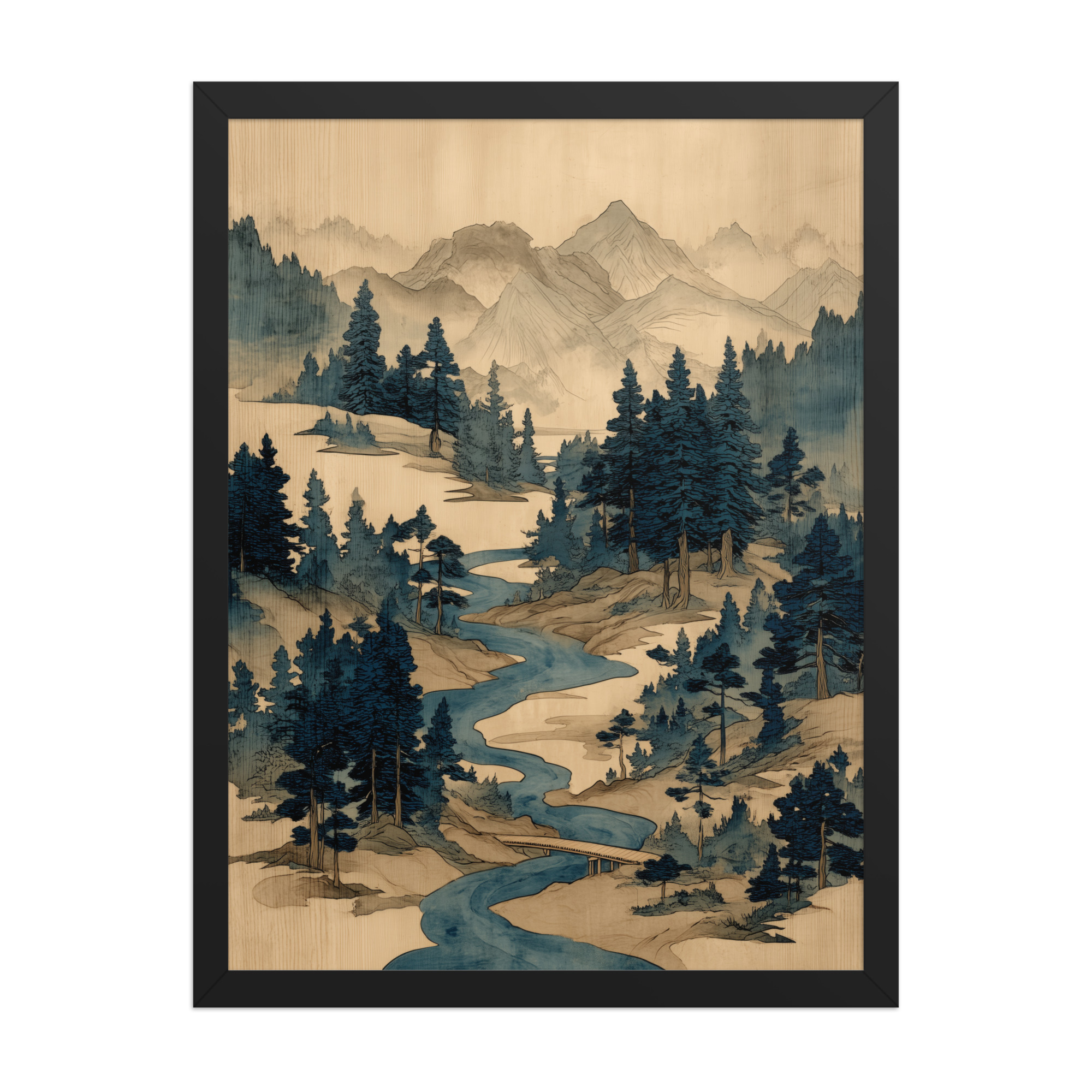 enhanced-matte-paper-framed-poster-in-black-18x24-front-68f9f793e0876.jpg Winding River Pines – Ukiyo-e Mountain Stream Landscape Wall Art – Framed Poster - Image 7