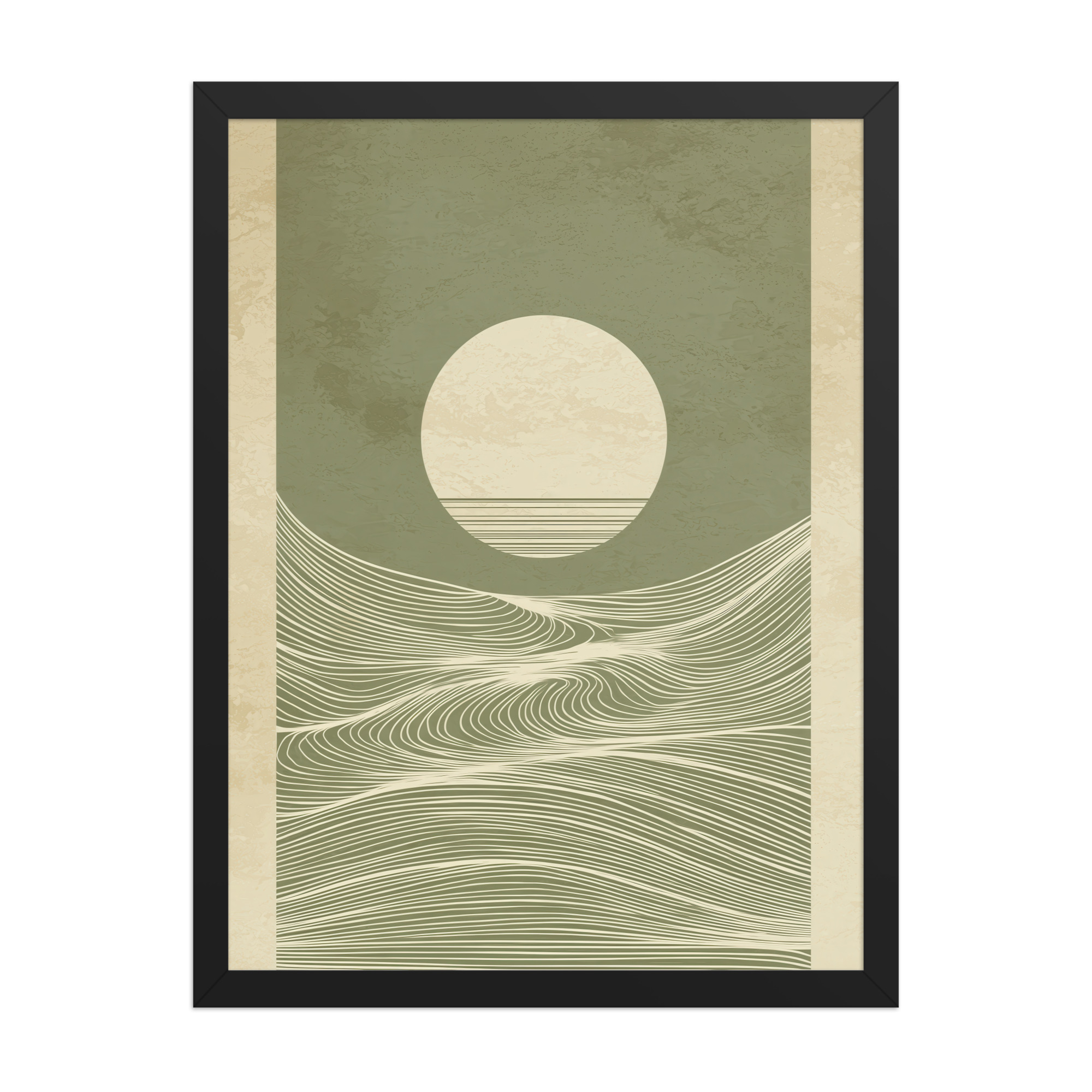enhanced-matte-paper-framed-poster-in-black-18x24-front-68f9f9670582d.jpg Calm Currents and Rising Light — Minimalist Sun With Landscape Lines Wall Art — Framed Poster - Image 6