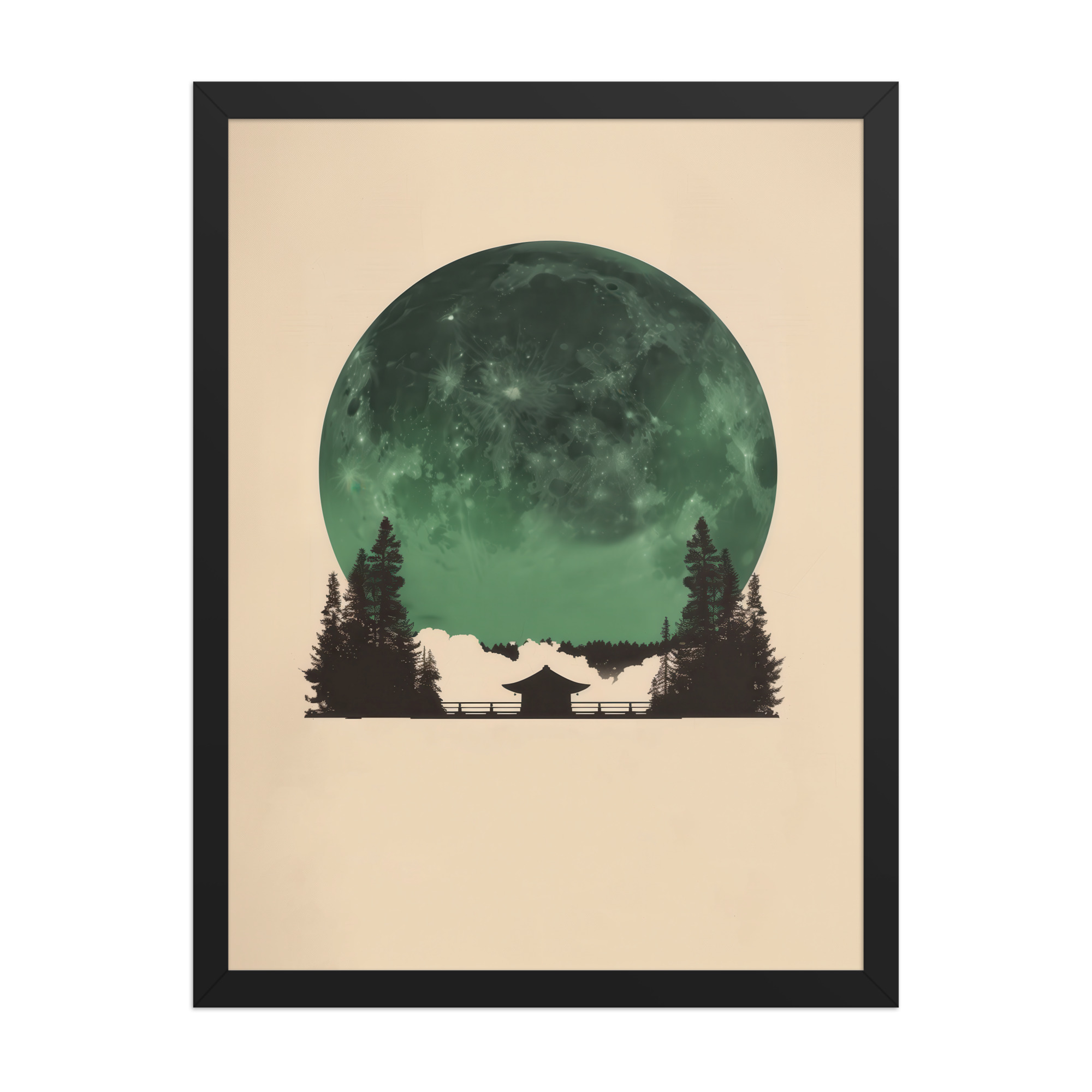 enhanced-matte-paper-framed-poster-in-black-18x24-front-68f9ff10e41f0.jpg Emerald Moon Temple — Japandi Silhouette Wall Art — Framed Poster - Image 7