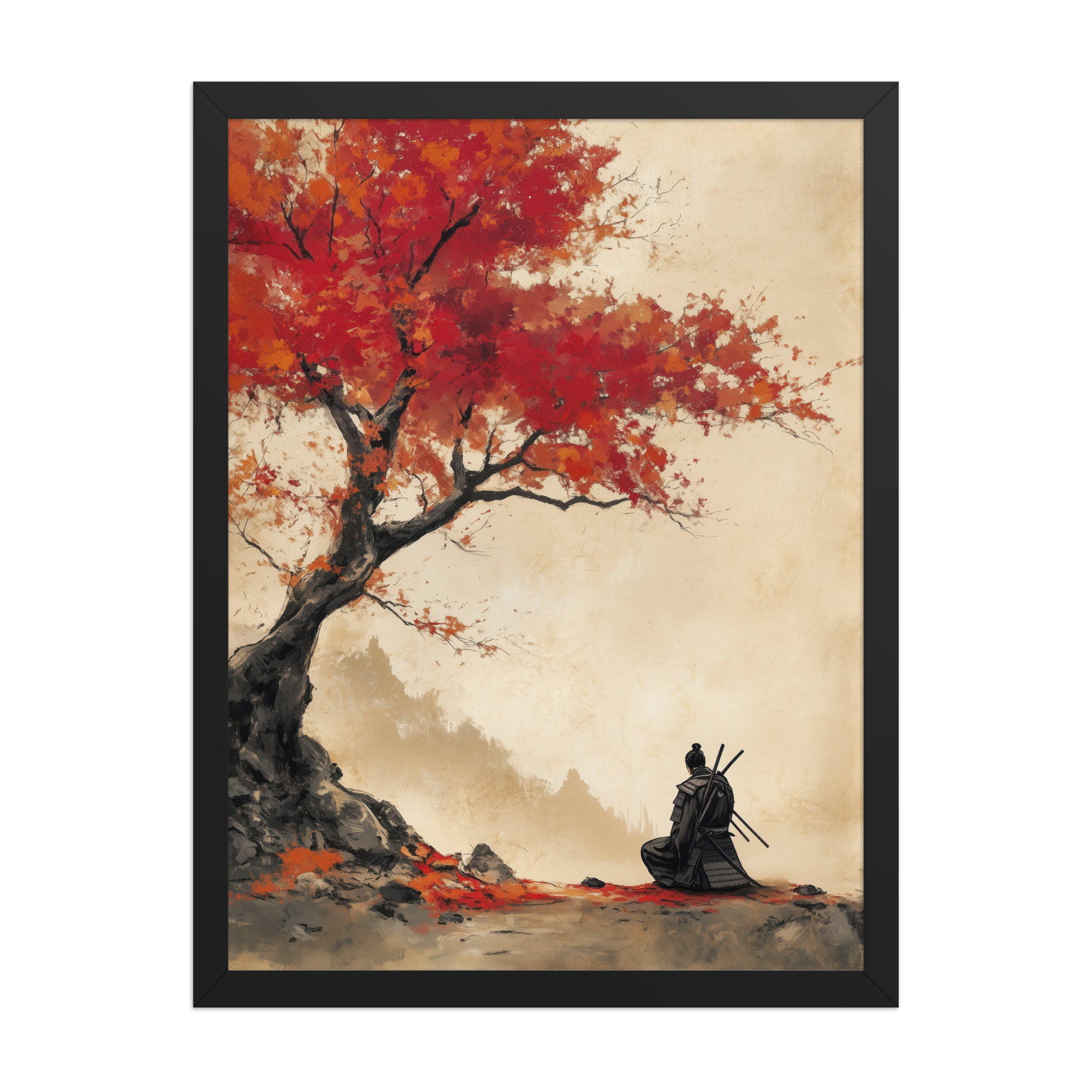 enhanced-matte-paper-framed-poster-in-black-18x24-front-68fa16a6dbe21.jpg Autumn Warrior – Samurai Beneath Crimson Maple Leaves Wall Decor – Framed Poster - Image 5