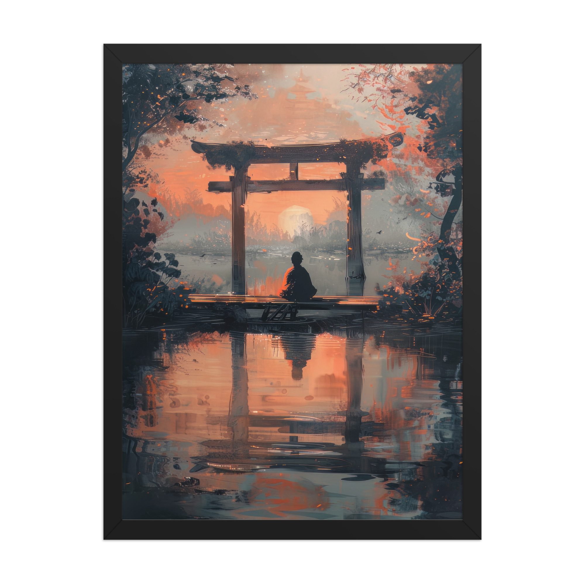 enhanced-matte-paper-framed-poster-in-black-18x24-front-68fa17ba82dcd.jpg Torii Reflections at Dusk – Evening Glow and Still Waters Wall Decor – Framed Poster - Image 7