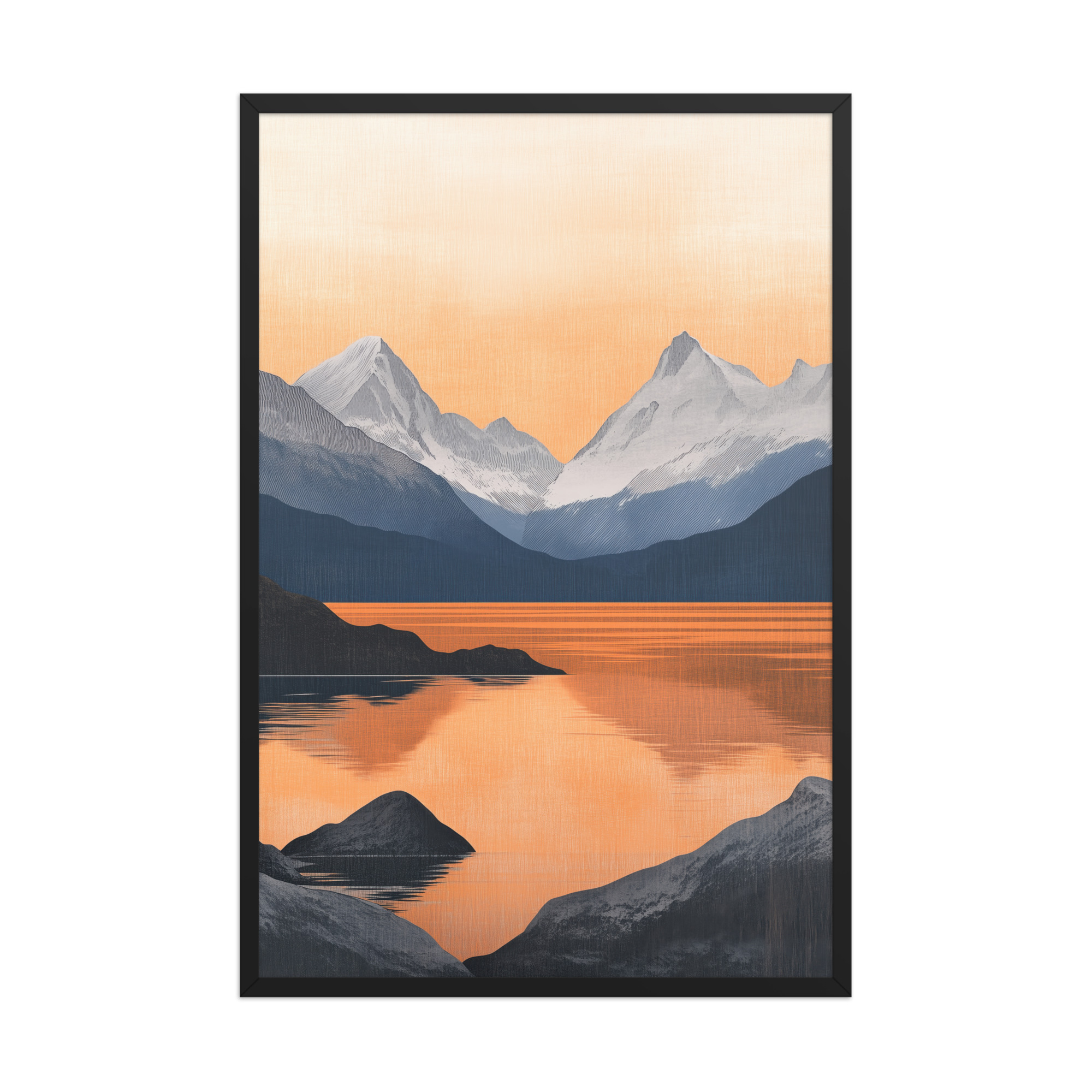 enhanced-matte-paper-framed-poster-in-black-24x36-front-68f87bd825ff9.jpg Nordic Sunset Reflections — Serene Mountain Lake Panorama Landscape Wall Art — Framed Poster - Image 7