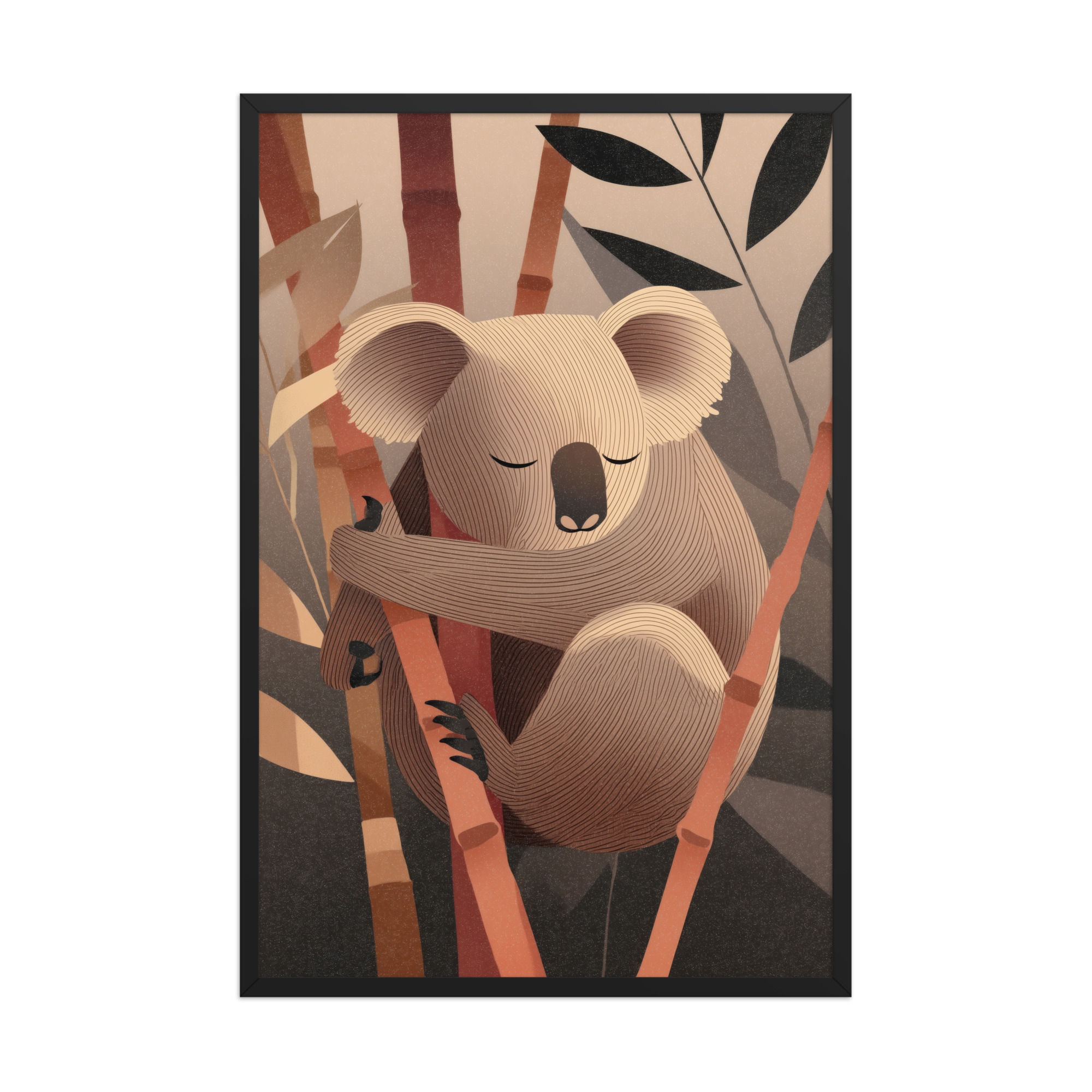enhanced-matte-paper-framed-poster-in-black-24x36-front-68f8be9645e4a.jpg Koala Dreams in Bamboo — Minimal Sleeping Koala in Warm Tones Wall Decor — Framed Poster - Image 8