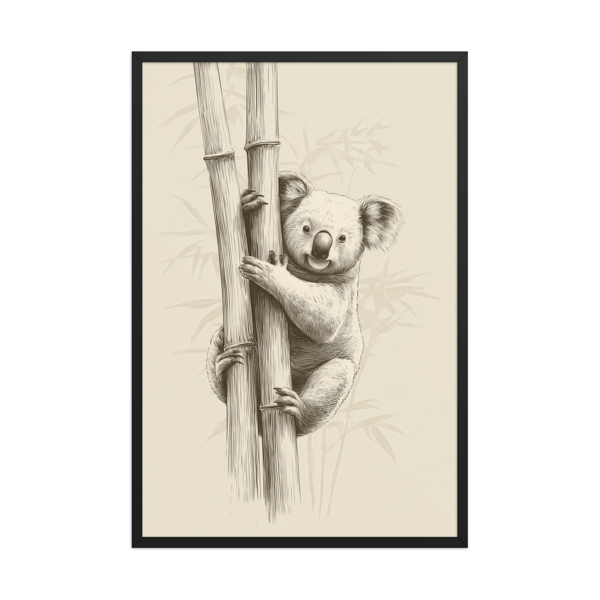 enhanced-matte-paper-framed-poster-in-black-24x36-front-68f8bef31214e.jpg Koala Bamboo I — Koala Illustration in Warm Neutrals Wall Decor — Framed Poster - Image 8