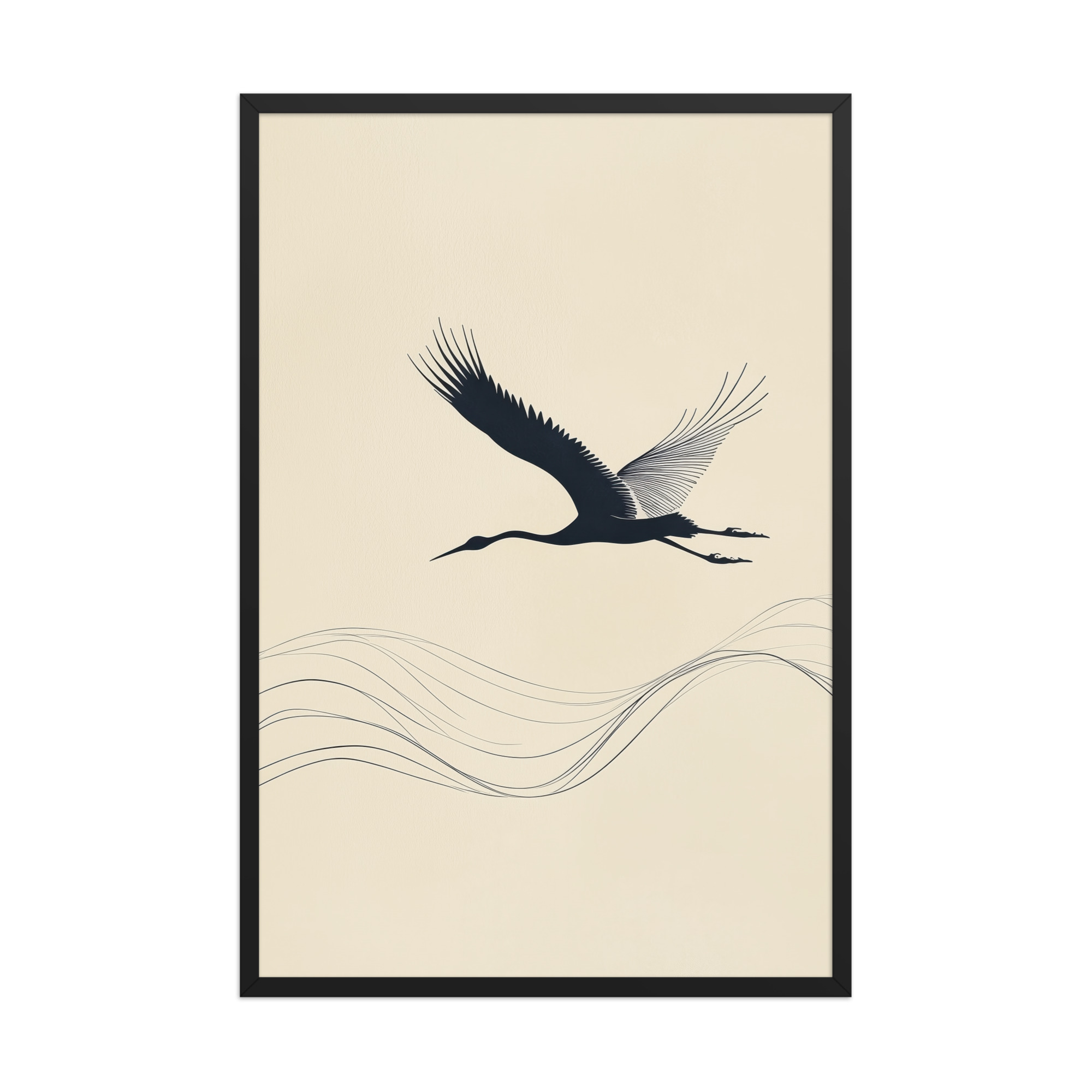 enhanced-matte-paper-framed-poster-in-black-24x36-front-68f8ffc050572.jpg Graceful Ascent — Minimal Crane Silhouette with Flowing Lines Wall Decor — Framed Poster - Image 8