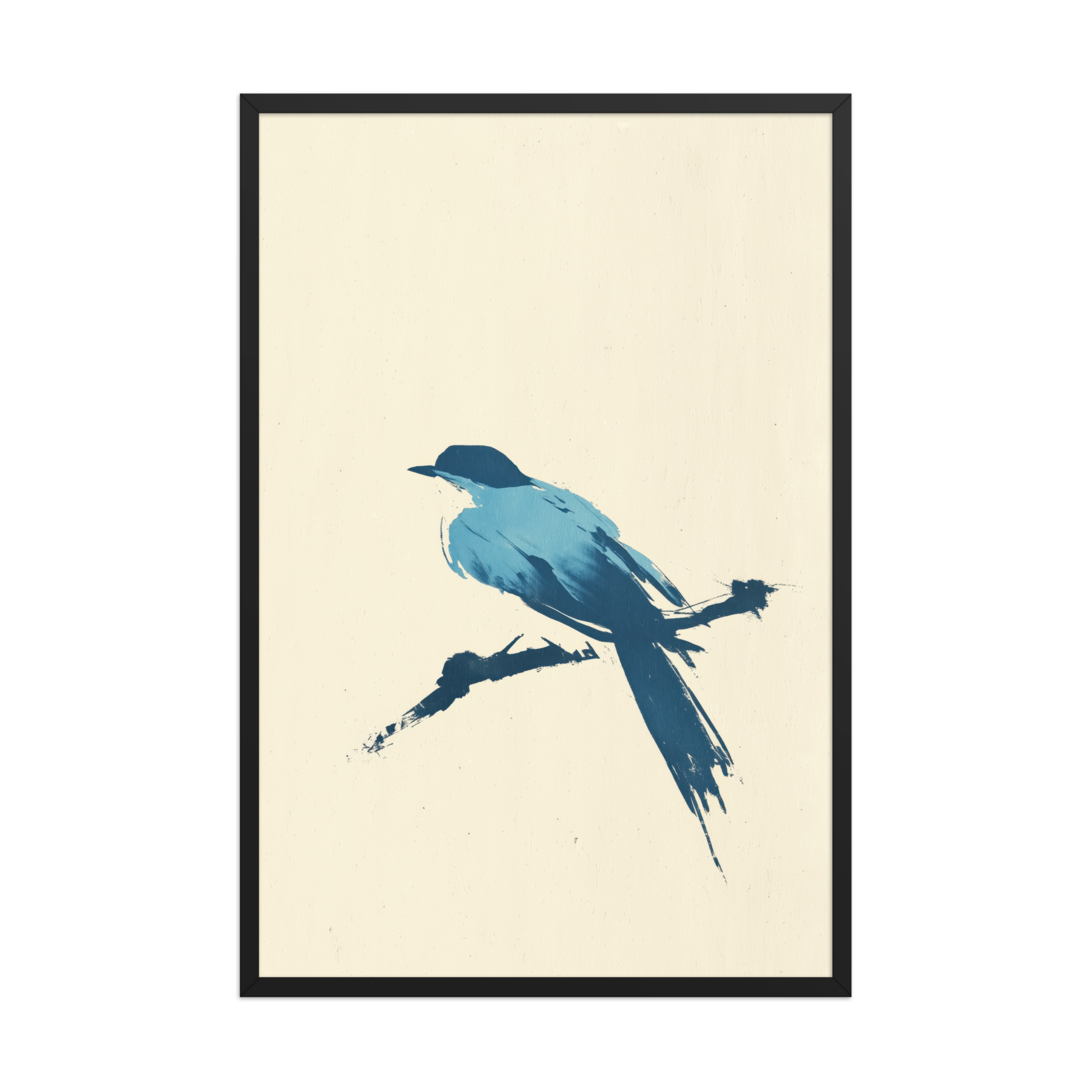 enhanced-matte-paper-framed-poster-in-black-24x36-front-68f906d591d73.jpg Bluebird Perch — Minimal Brush Bird on Branch Wall Decor — Framed Poster - Image 8