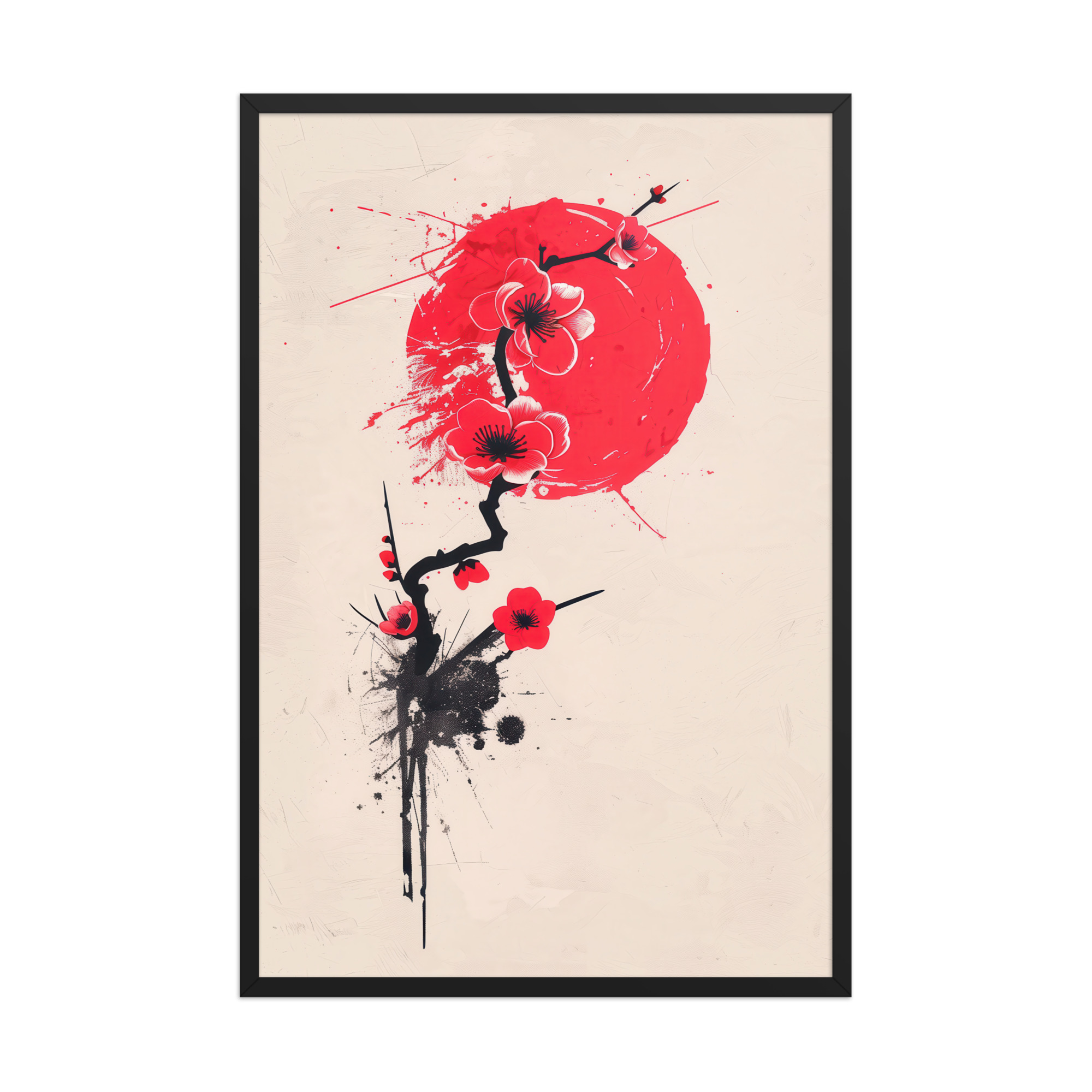 enhanced-matte-paper-framed-poster-in-black-24x36-front-68f91b7047aa5.jpg Crimson Blossoms — Calligraphy Cherry Branch Japandi Wall Art — Framed Poster - Image 8