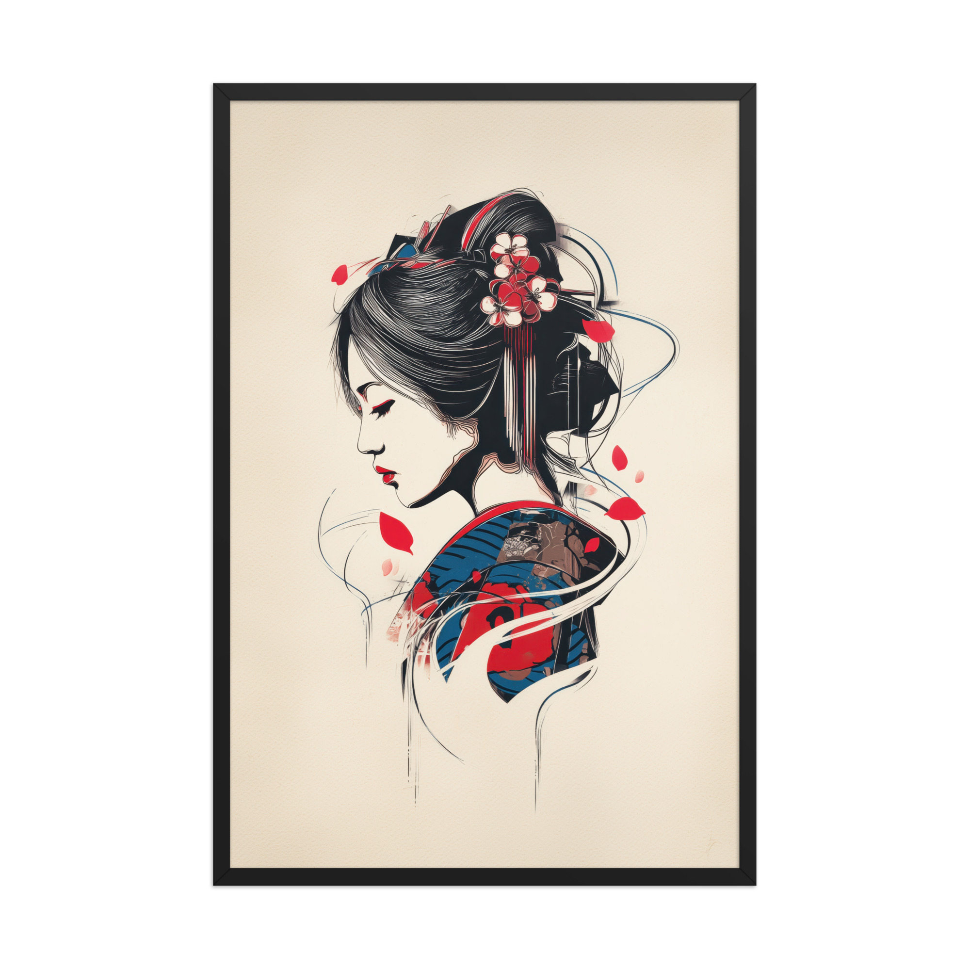 enhanced-matte-paper-framed-poster-in-black-24x36-front-68f9cc11441c3.jpg Petals of Silence — Ukiyo-e Inspired Geisha Illustration Wall Art — Framed Poster - Image 8