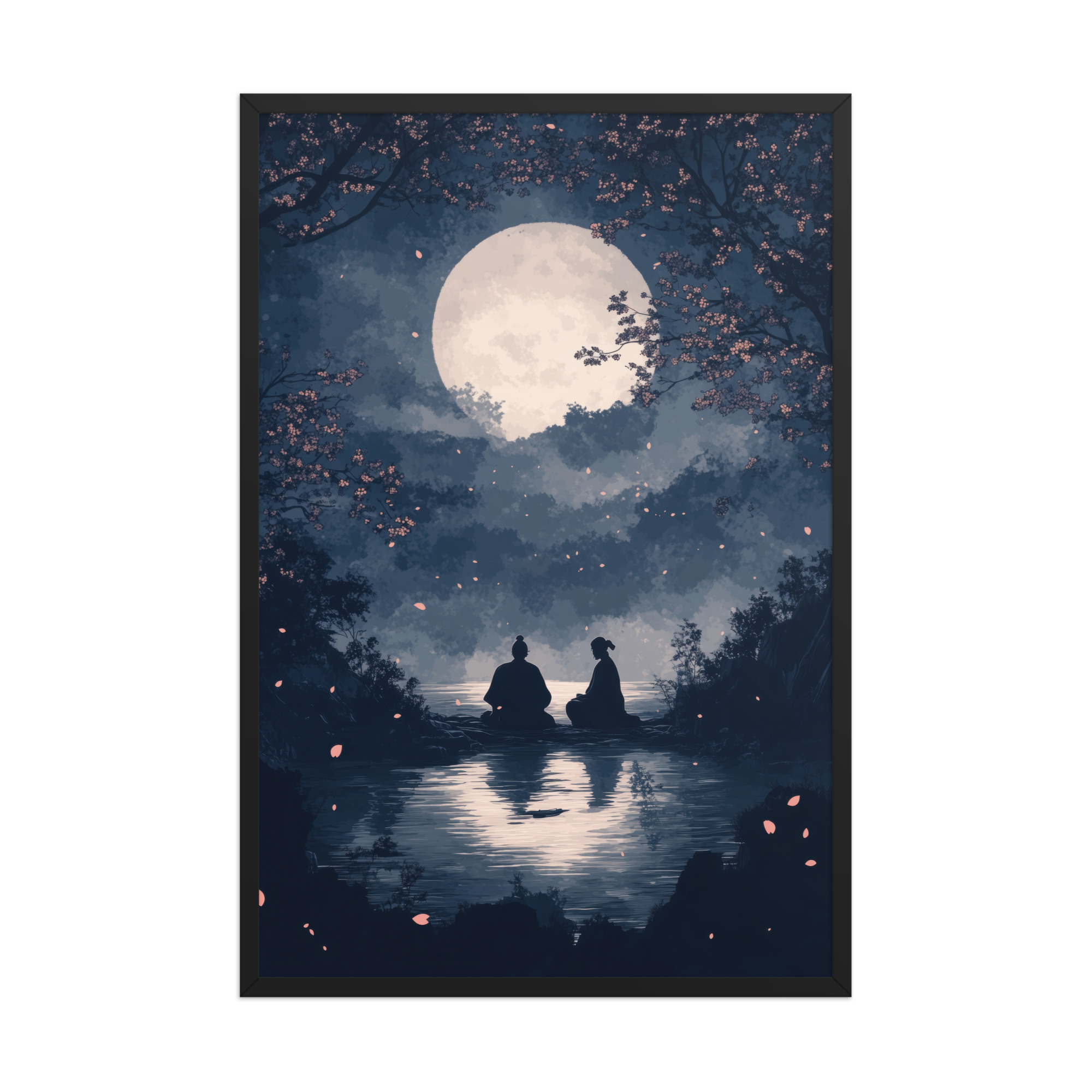enhanced-matte-paper-framed-poster-in-black-24x36-front-68f9ce45de21d.jpg Midnight Reflections — Moonlit Lake Sakura Wall Art — Framed Poster - Image 7