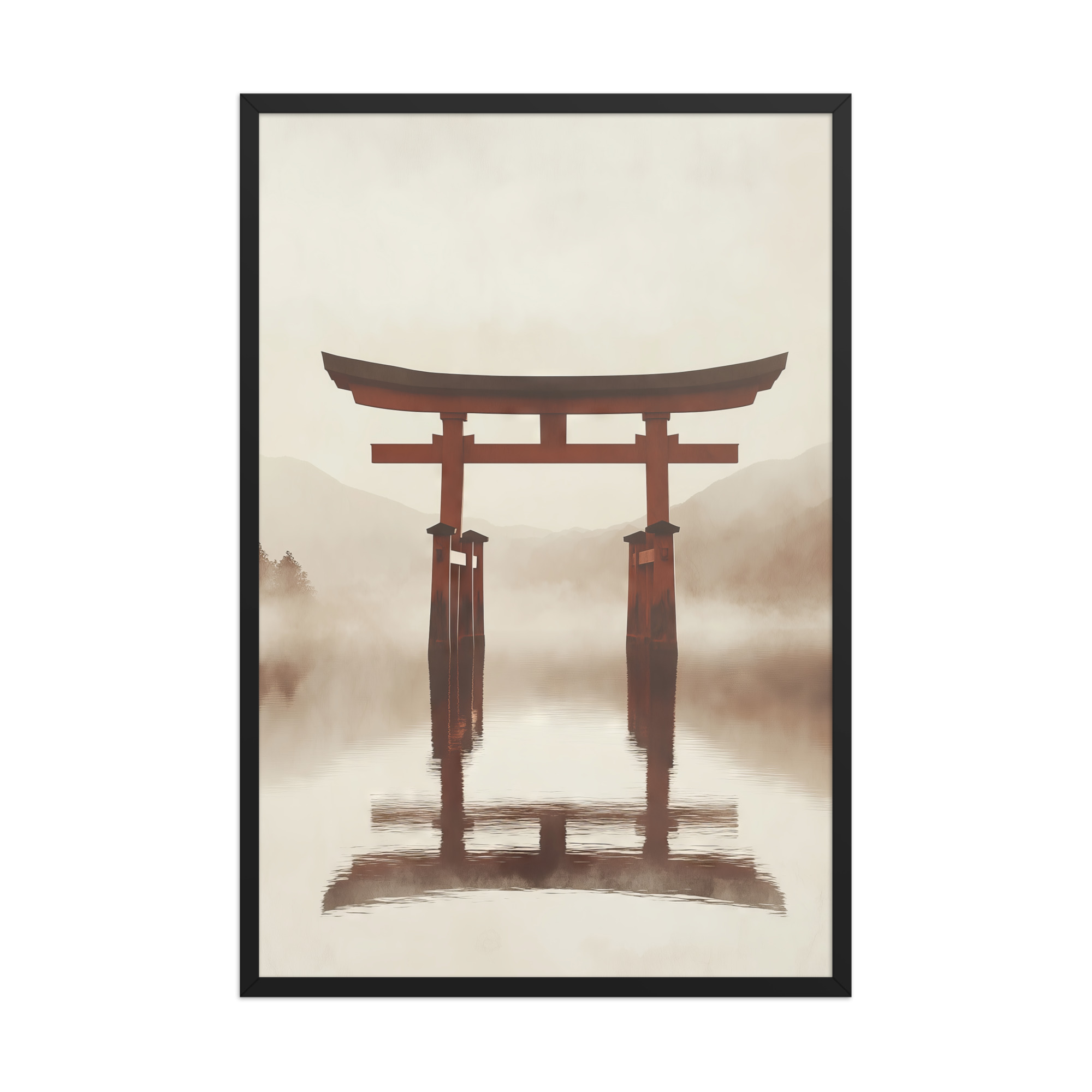 enhanced-matte-paper-framed-poster-in-black-24x36-front-68f9cfe67114a.jpg Torii Reflections — Minimal Misty Lake Wall Art — Framed Poster - Image 8