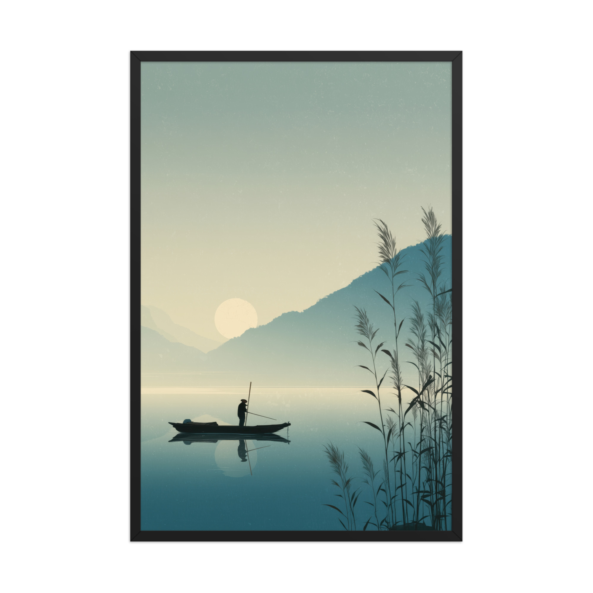 enhanced-matte-paper-framed-poster-in-black-24x36-front-68f9d005762e1.jpg Twilight Fisherman — Zen Lake Landscape Wall Art — Framed Poster - Image 5