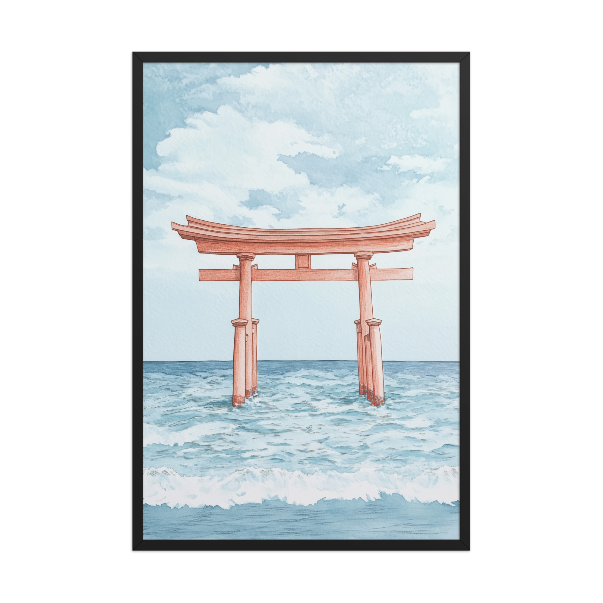 enhanced-matte-paper-framed-poster-in-black-24x36-front-68f9d2fcceaf0.jpg Torii Gate Waves — Coastal Shinto Shrine Wall Decor — Framed Poster - Image 8