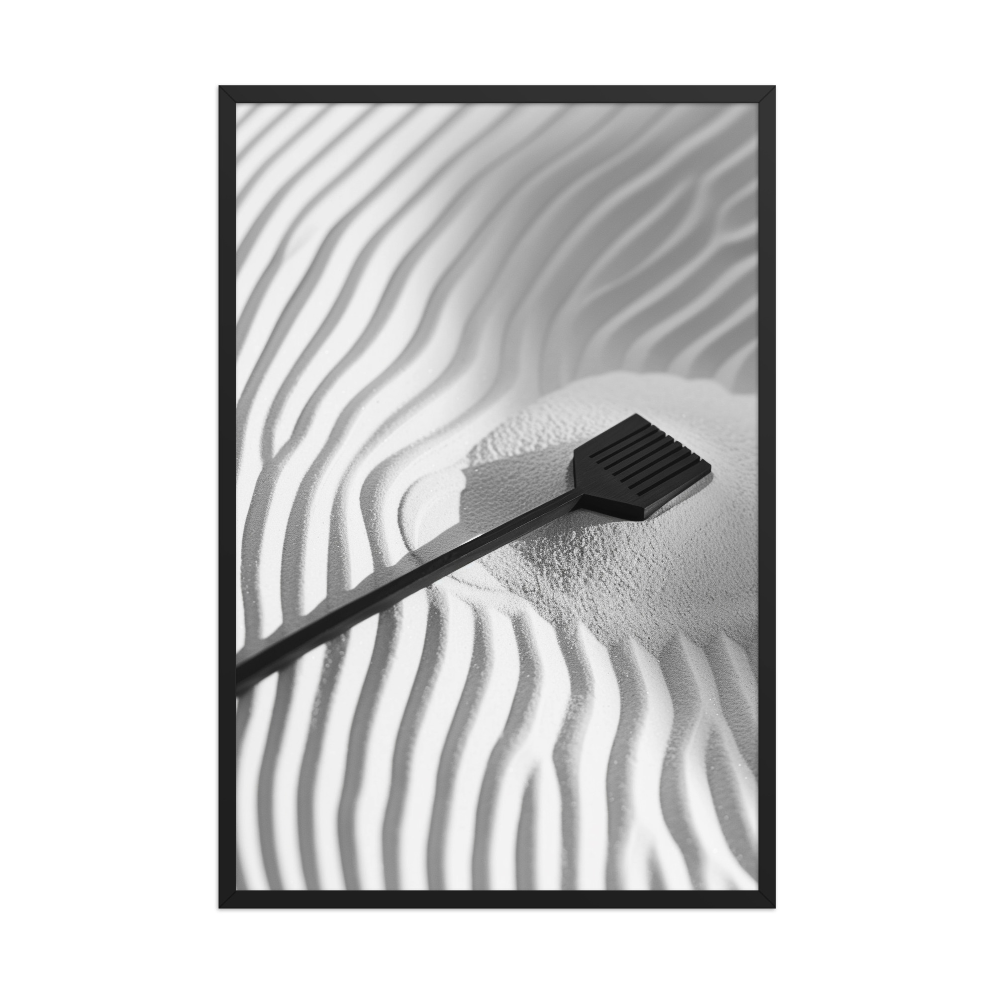 enhanced-matte-paper-framed-poster-in-black-24x36-front-68f9e8d81f984.jpg Zen Sand Rake – Minimal Monochrome Ripples Wall Art – Framed Poster - Image 8