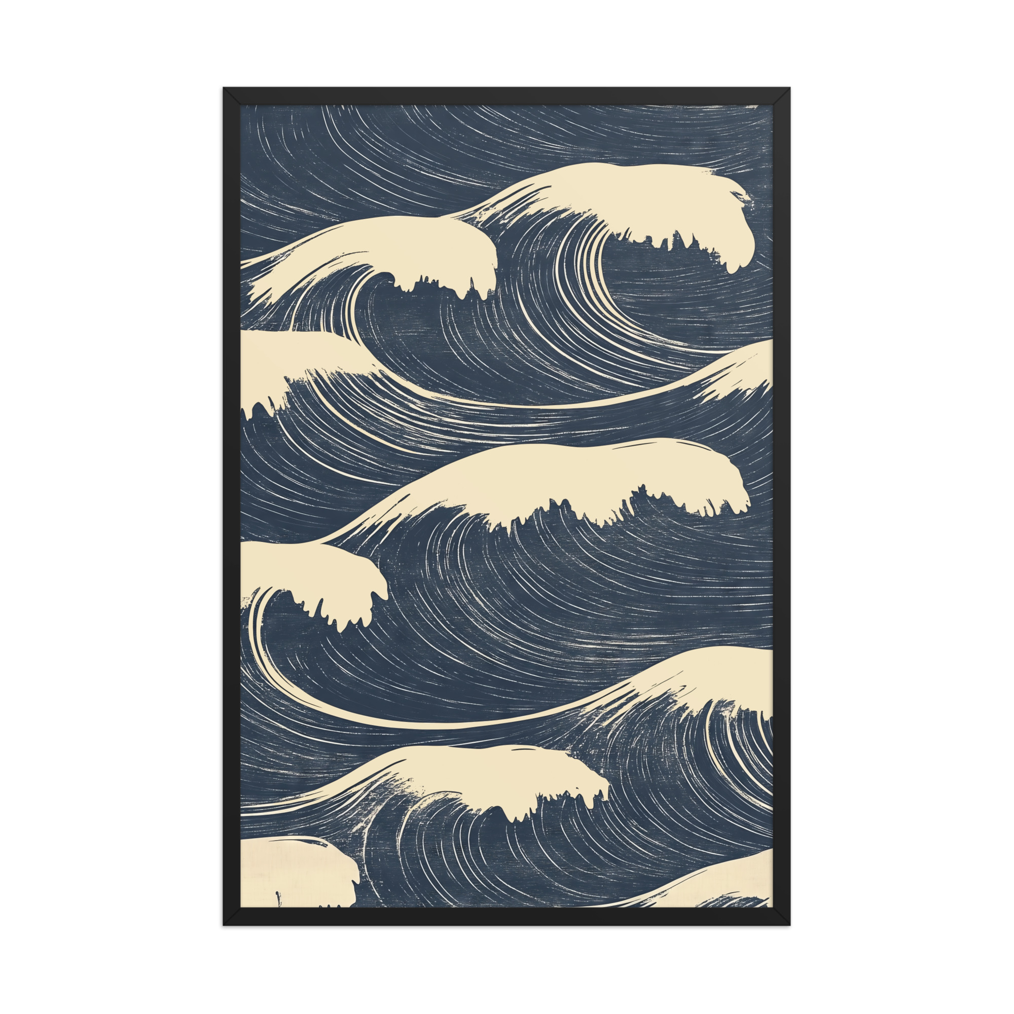 enhanced-matte-paper-framed-poster-in-black-24x36-front-68f9f16a70699.jpg Edo Waves – Bold Indigo Ukiyo-e Ocean Pattern Wall Art – Framed Poster - Image 7