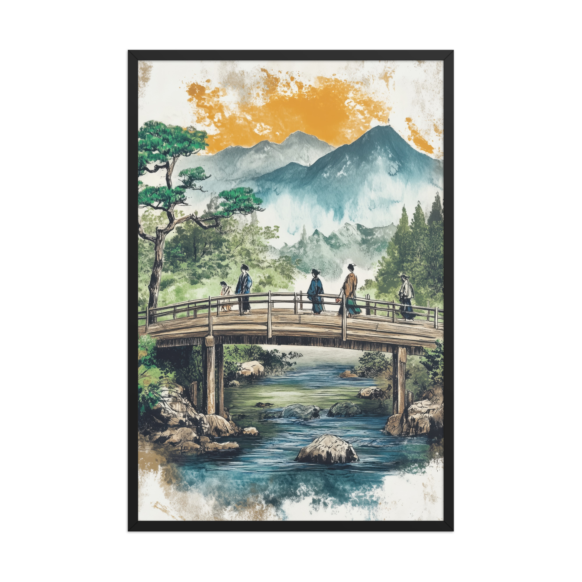 enhanced-matte-paper-framed-poster-in-black-24x36-front-68f9f203797b2.jpg Bridge to the Highlands – Ukiyo-e Mountain Bridge Wall Art – Framed Poster - Image 7