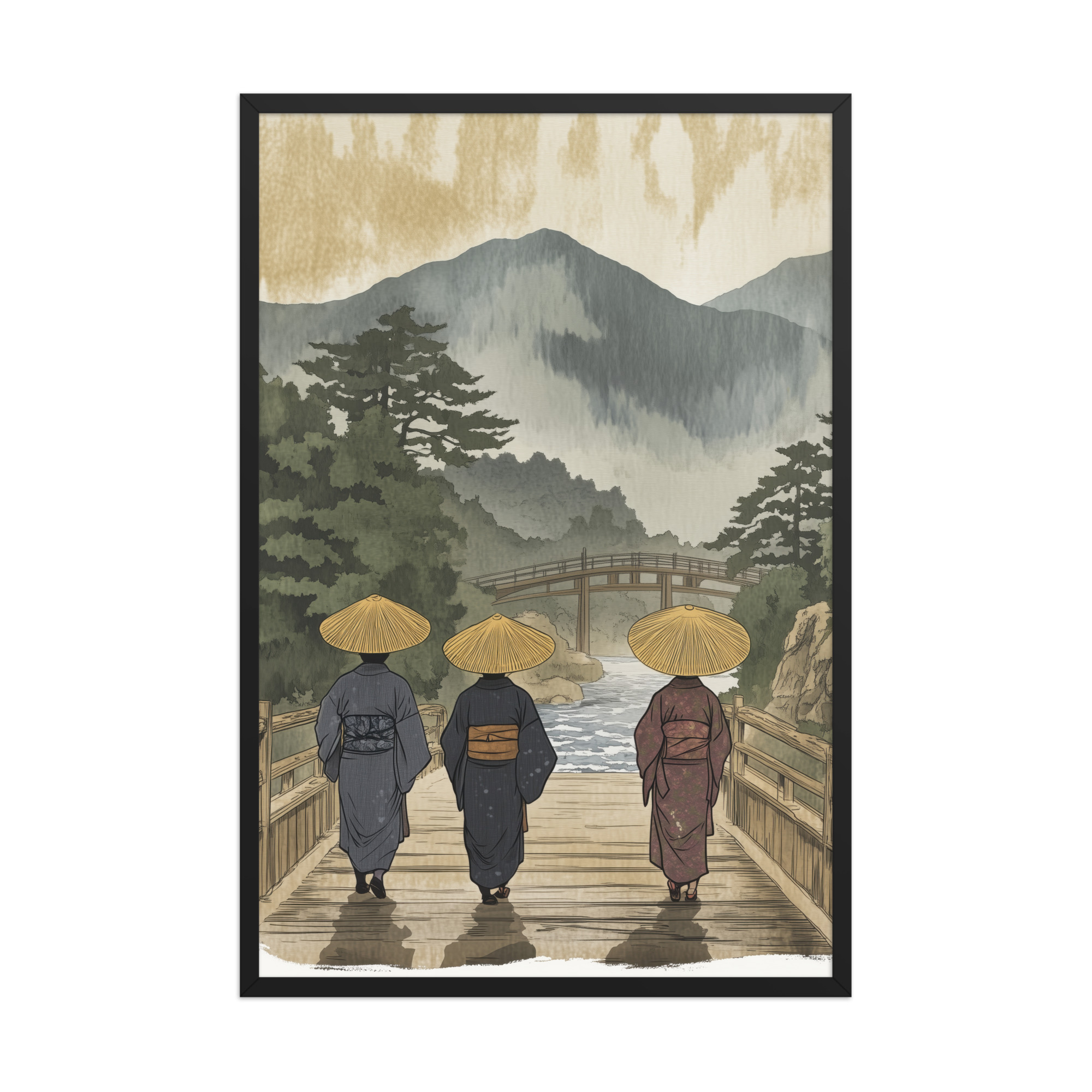 enhanced-matte-paper-framed-poster-in-black-24x36-front-68f9f30d7e674.jpg Morning Walk to the Temple – Ukiyo-e Wall Art Print – Framed Poster - Image 8