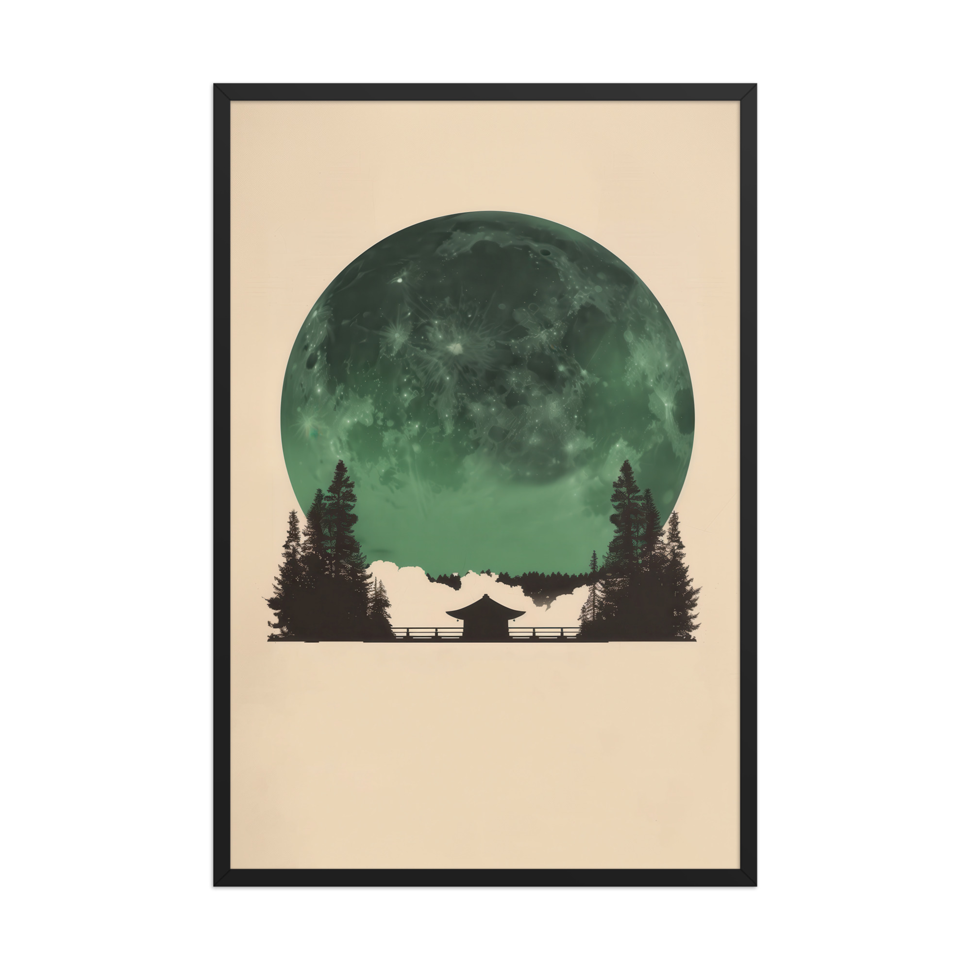 enhanced-matte-paper-framed-poster-in-black-24x36-front-68f9ff10e42ee.jpg Emerald Moon Temple — Japandi Silhouette Wall Art — Framed Poster - Image 8