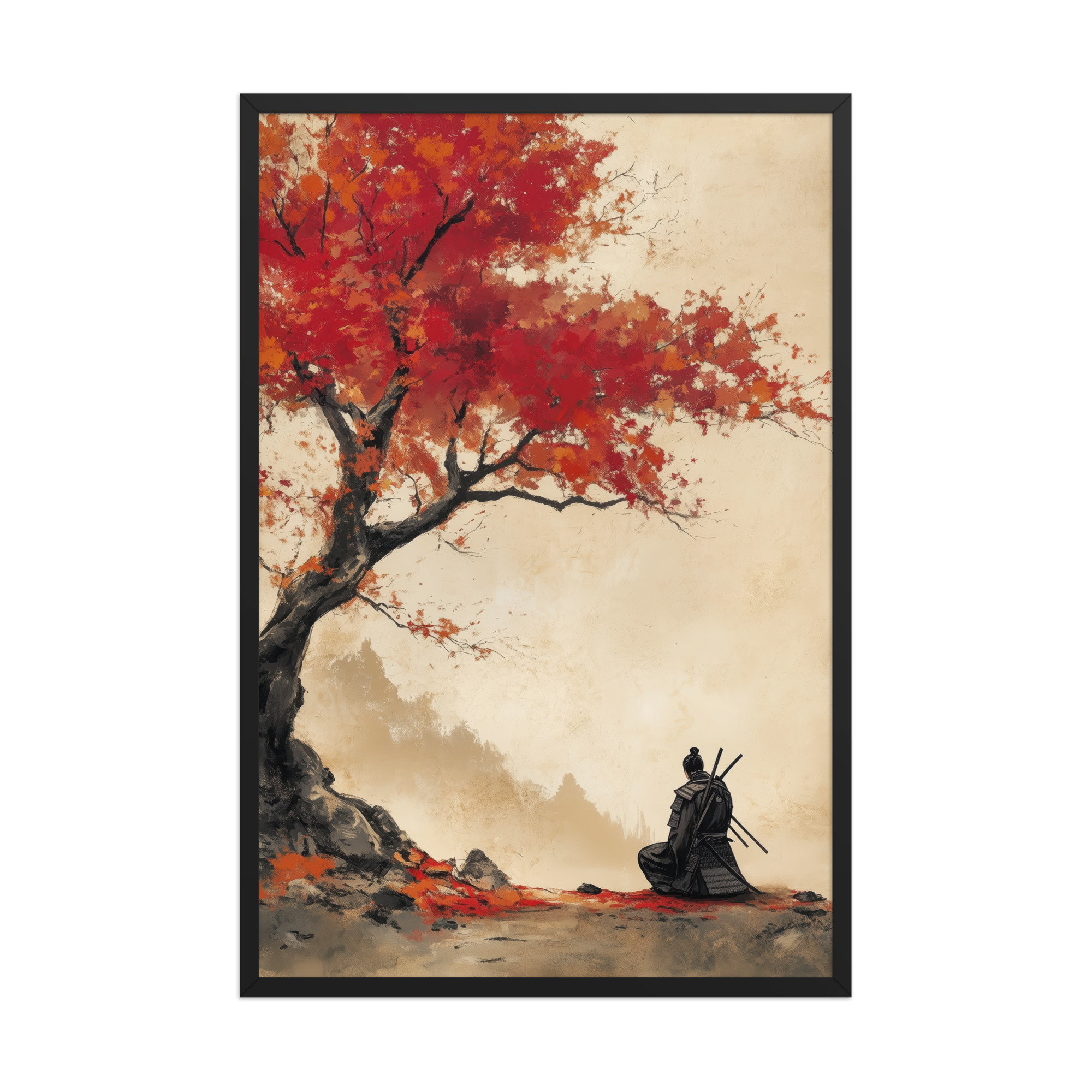 enhanced-matte-paper-framed-poster-in-black-24x36-front-68fa16a6dbeb4.jpg Autumn Warrior – Samurai Beneath Crimson Maple Leaves Wall Decor – Framed Poster - Image 6