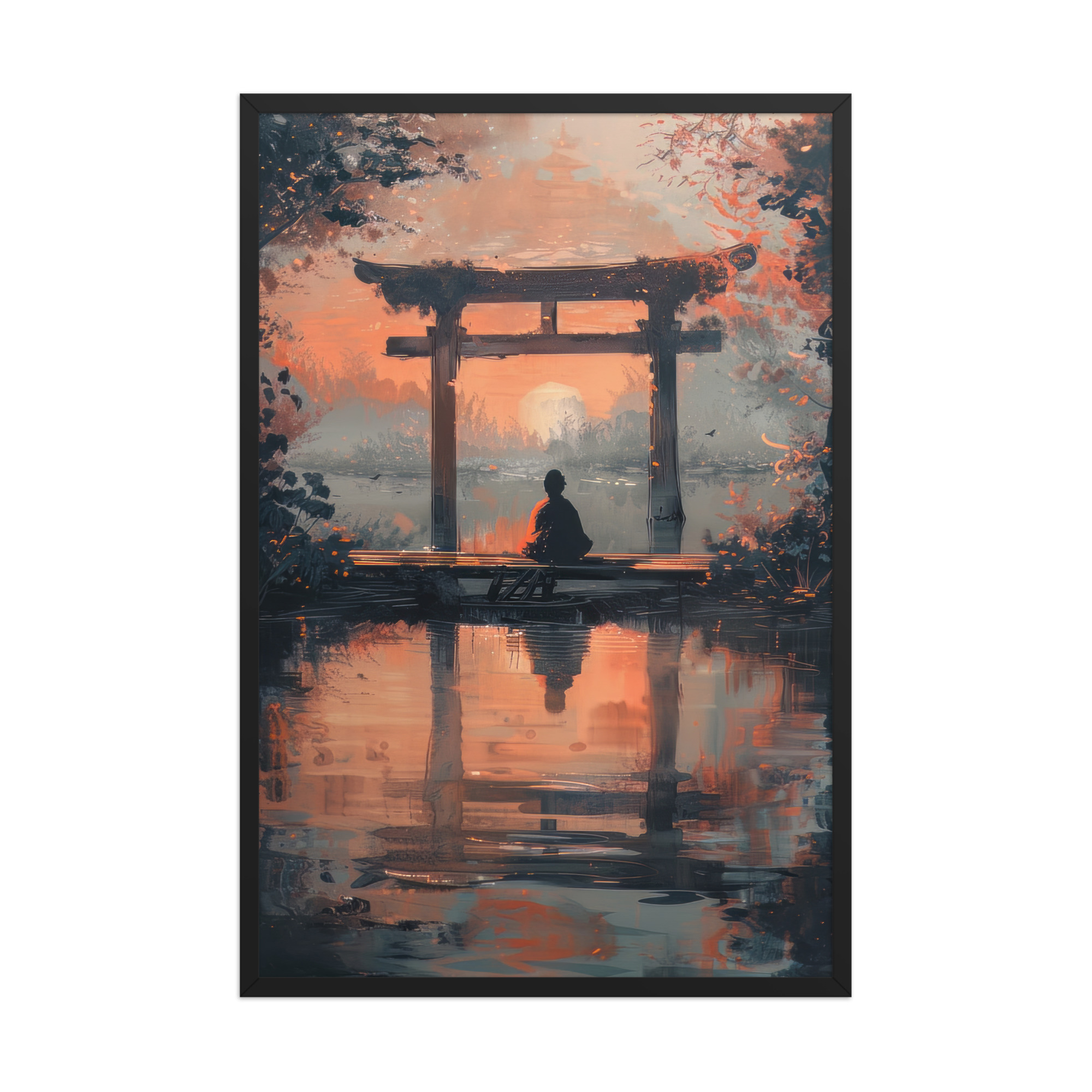 enhanced-matte-paper-framed-poster-in-black-24x36-front-68fa17ba82e68.jpg Torii Reflections at Dusk – Evening Glow and Still Waters Wall Decor – Framed Poster - Image 8