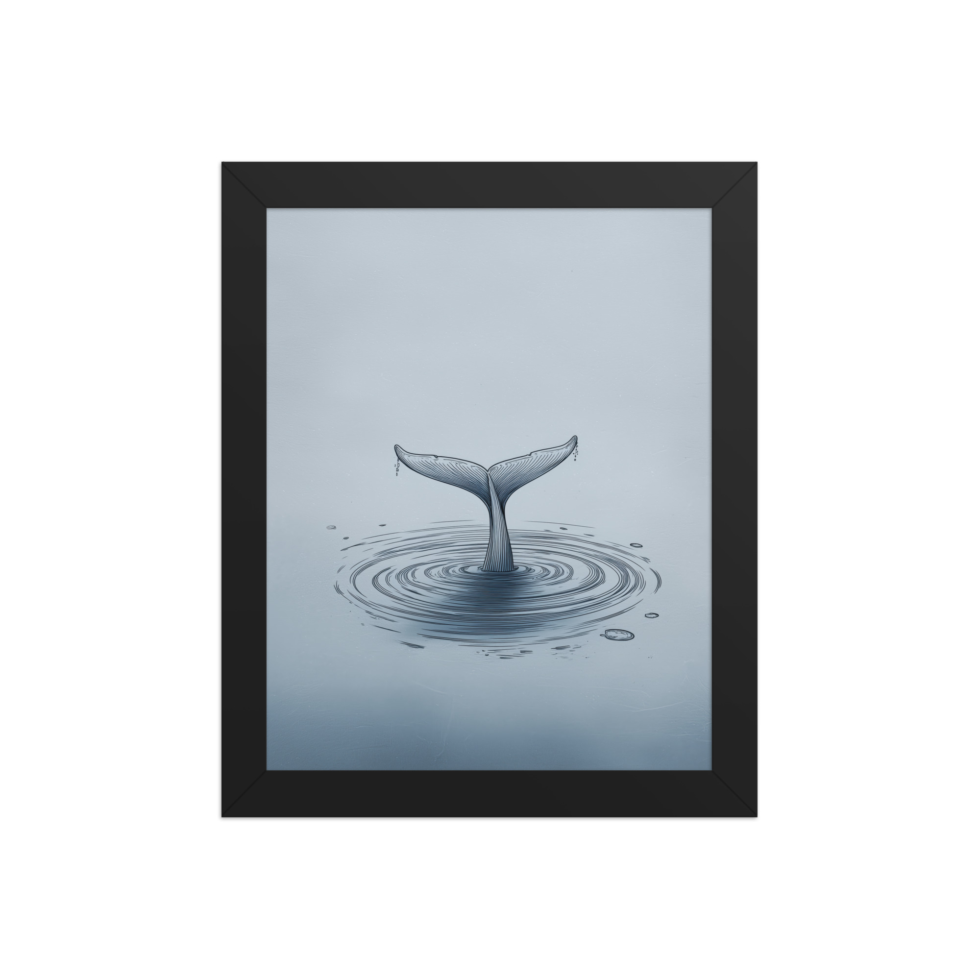 enhanced-matte-paper-framed-poster-in-black-8x10-front-68f8b841e161a.jpg Ripple Beneath – Whale Tail Surfacing Minimal Ocean Wall Art in Cool Blues — Framed Poster - Image 2