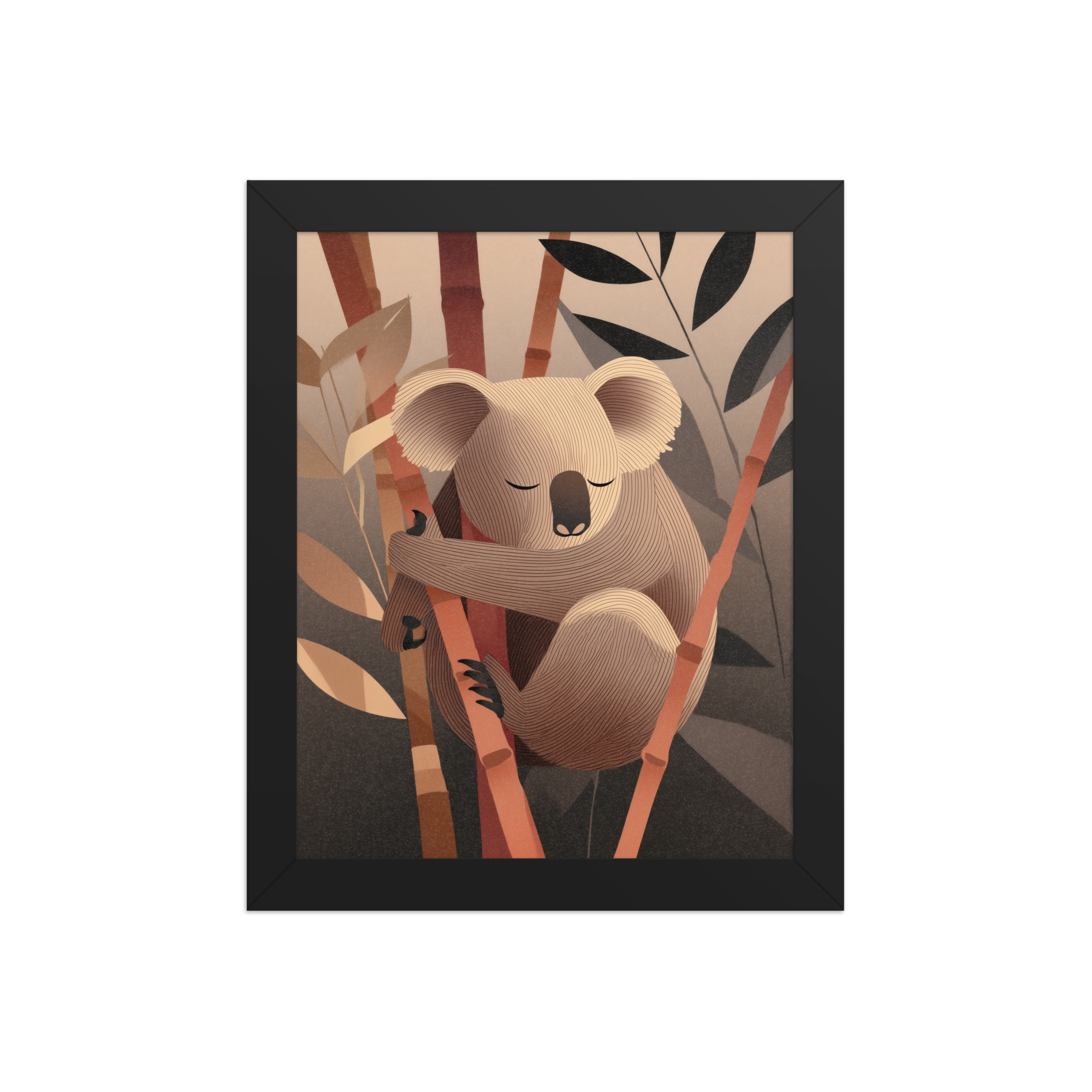 enhanced-matte-paper-framed-poster-in-black-8x10-front-68f8be9645a8d.jpg Koala Dreams in Bamboo — Minimal Sleeping Koala in Warm Tones Wall Decor — Framed Poster - Image 2