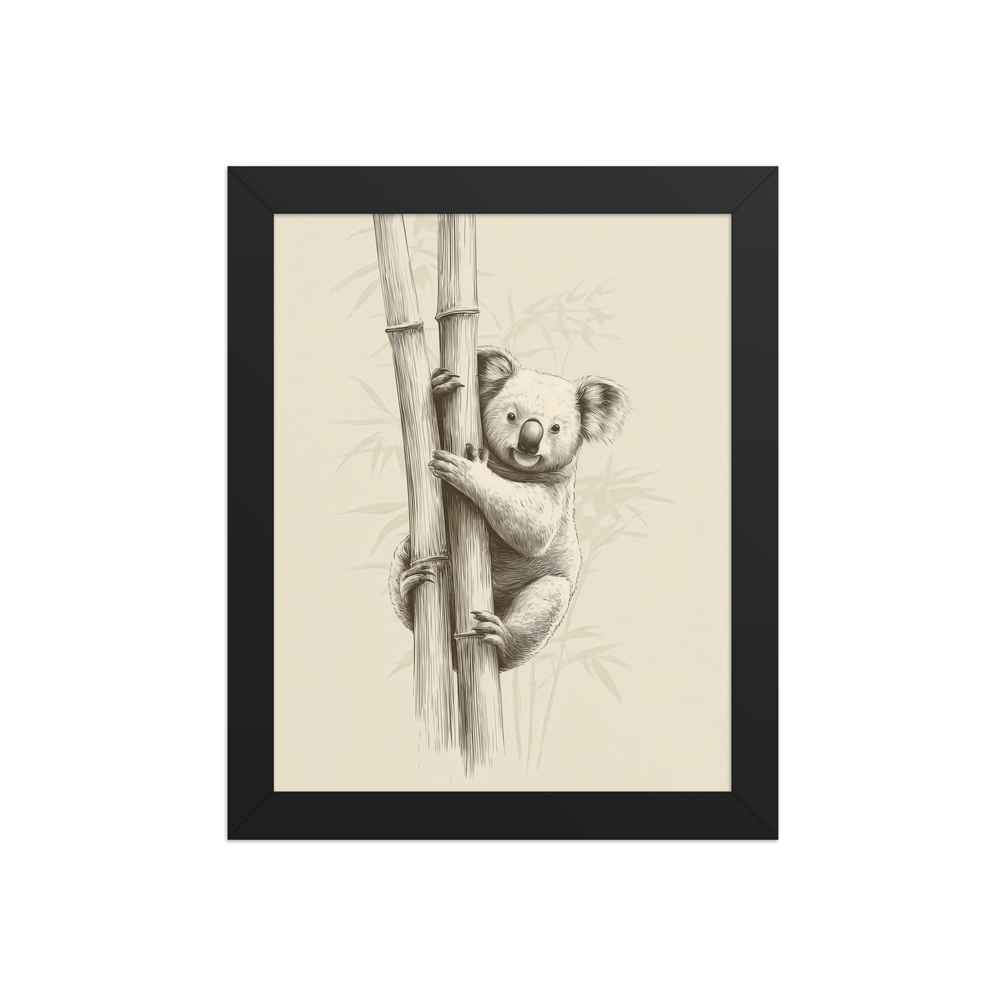 enhanced-matte-paper-framed-poster-in-black-8x10-front-68f8bef311dd6.jpg Koala Bamboo I — Koala Illustration in Warm Neutrals Wall Decor — Framed Poster - Image 2