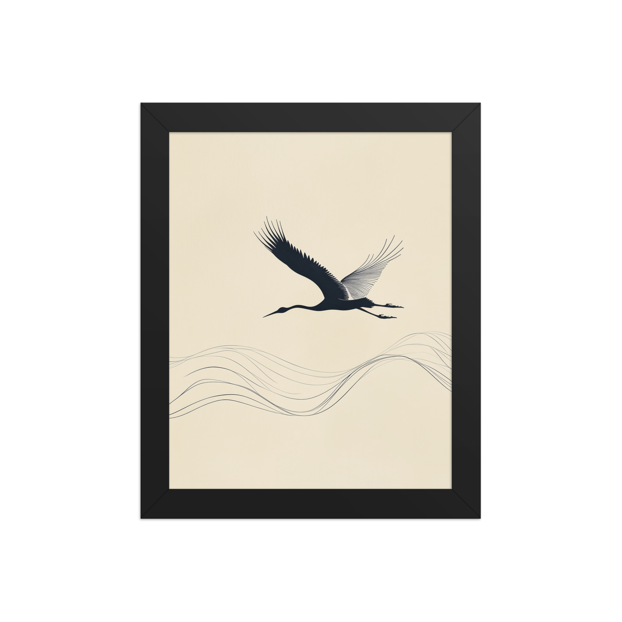 enhanced-matte-paper-framed-poster-in-black-8x10-front-68f8ffc05019e.jpg Graceful Ascent — Minimal Crane Silhouette with Flowing Lines Wall Decor — Framed Poster - Image 2