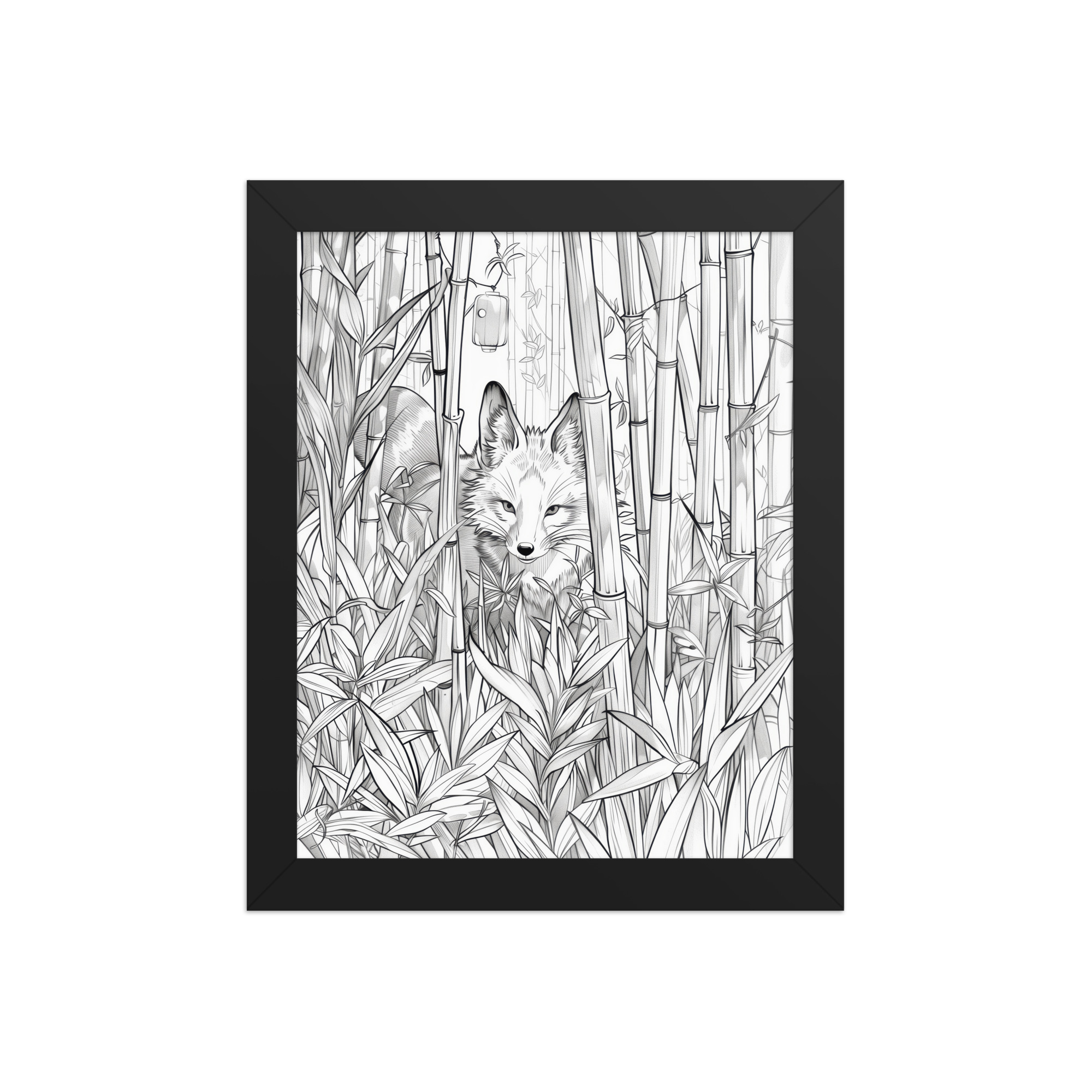 enhanced-matte-paper-framed-poster-in-black-8x10-front-68f903bc15697.jpg Fox Spirit in Bamboo Forest — Fox Among Bamboo Wall Decor — Framed Poster - Image 2