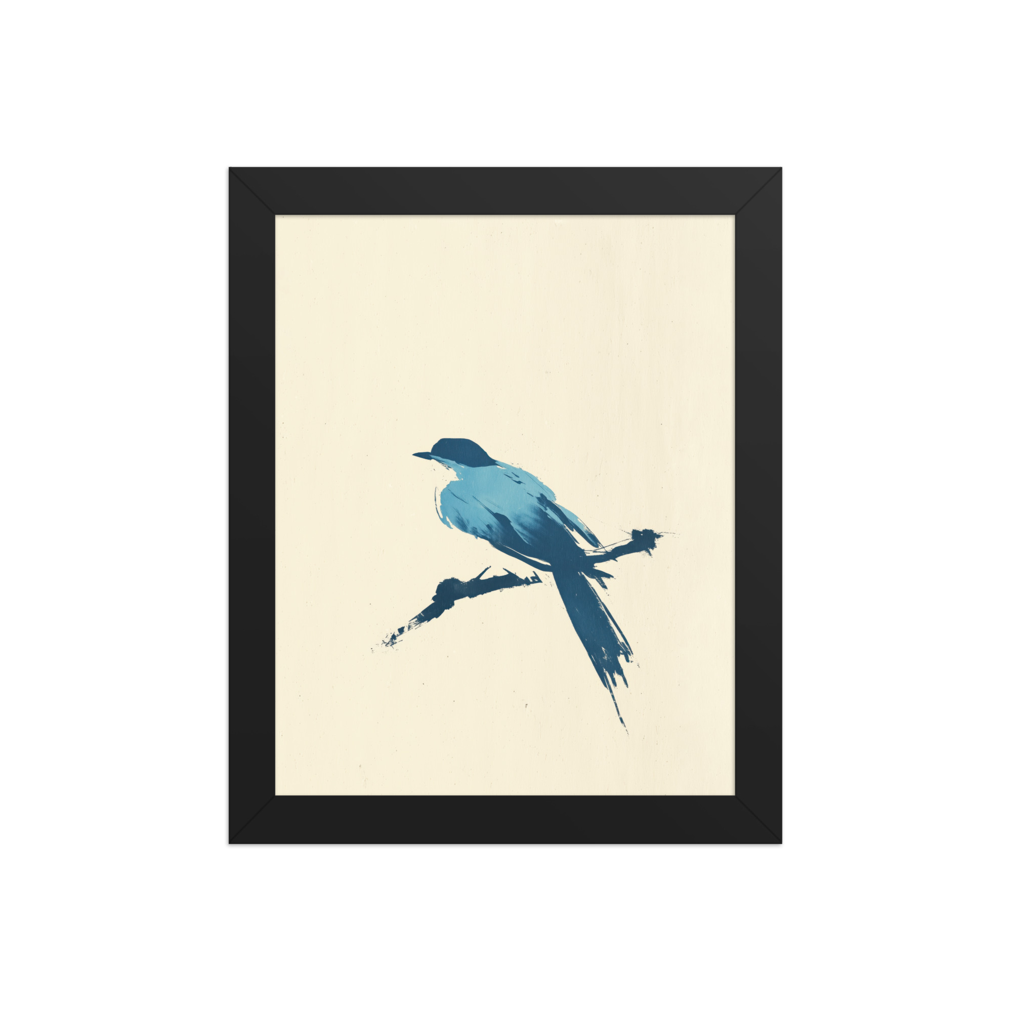 enhanced-matte-paper-framed-poster-in-black-8x10-front-68f906d59199e.jpg Bluebird Perch — Minimal Brush Bird on Branch Wall Decor — Framed Poster - Image 2
