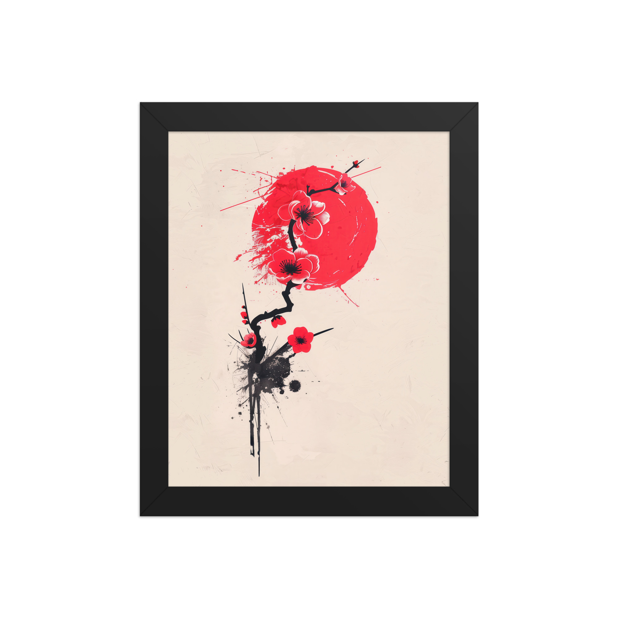 enhanced-matte-paper-framed-poster-in-black-8x10-front-68f91b7047716.jpg Crimson Blossoms — Calligraphy Cherry Branch Japandi Wall Art — Framed Poster - Image 2