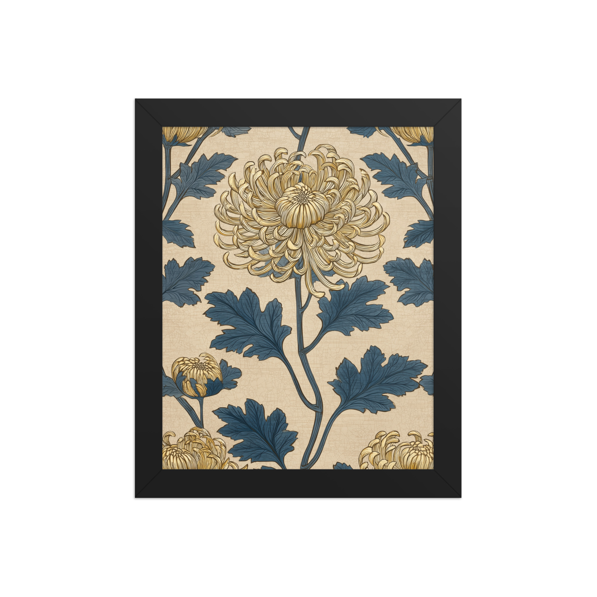 enhanced-matte-paper-framed-poster-in-black-8x10-front-68f91ec4731b5.jpg Golden Chrysanthemum — Blue & Gold Botanical Wall Decor — Framed Poster - Image 2