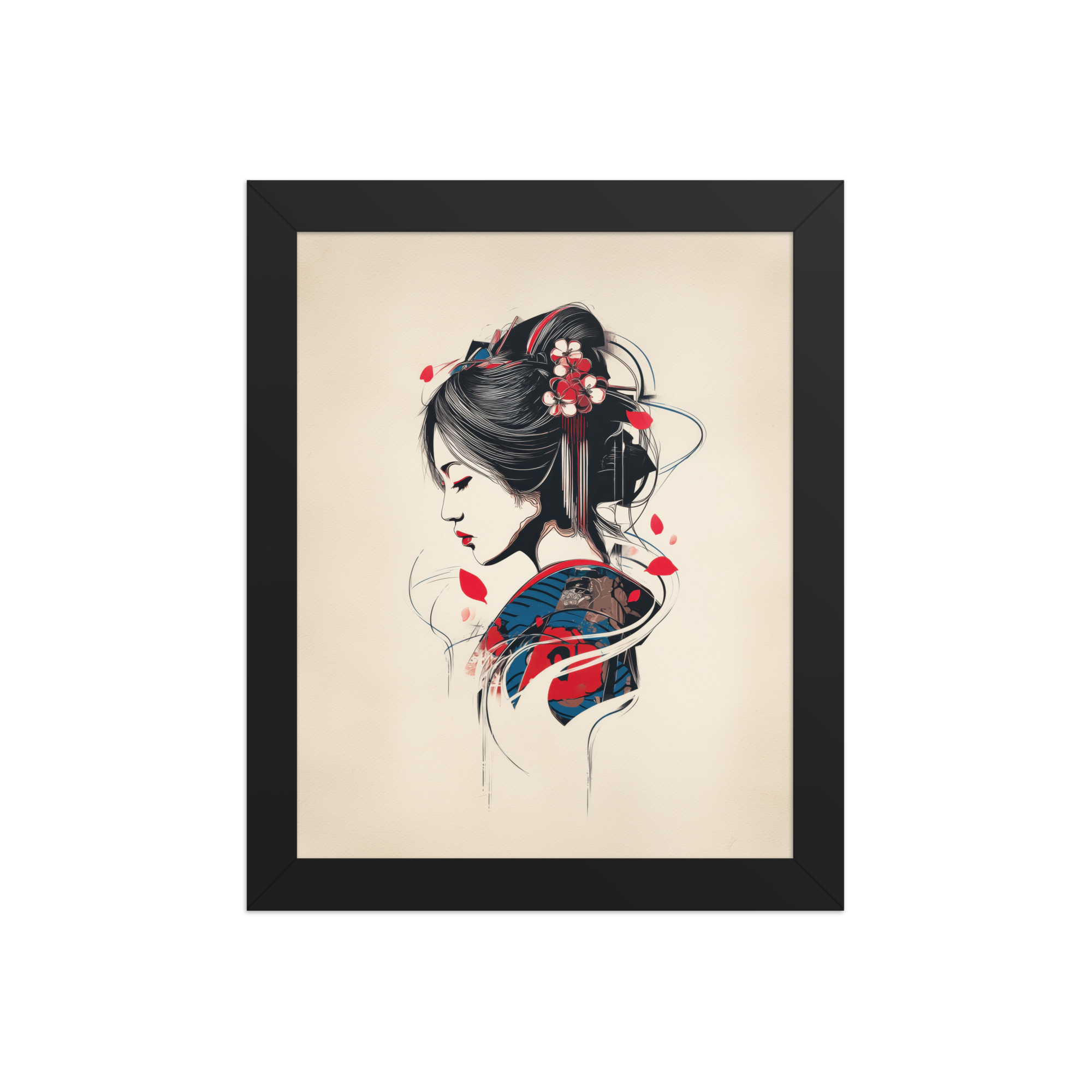 enhanced-matte-paper-framed-poster-in-black-8x10-front-68f9cc1143dc1.jpg Petals of Silence — Ukiyo-e Inspired Geisha Illustration Wall Art — Framed Poster - Image 2