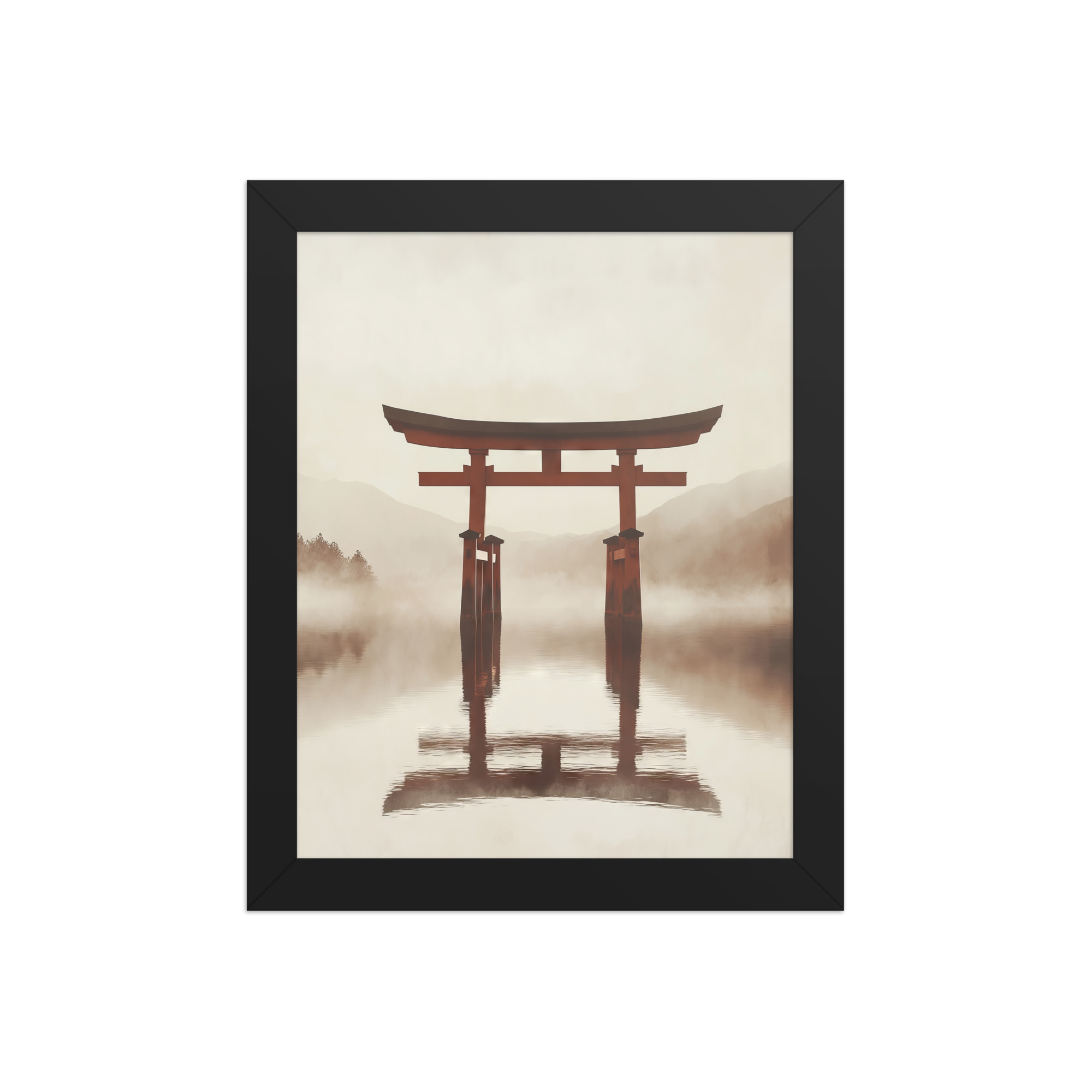 enhanced-matte-paper-framed-poster-in-black-8x10-front-68f9cfe670d8a.jpg Torii Reflections — Minimal Misty Lake Wall Art — Framed Poster - Image 2